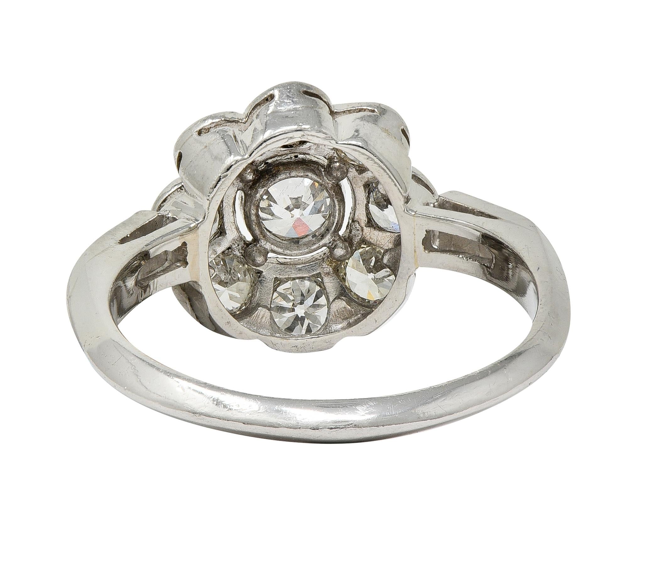 Art Deco 1.02 CTW Old European Diamond Platinum Vintage Cluster Engagement Ring
