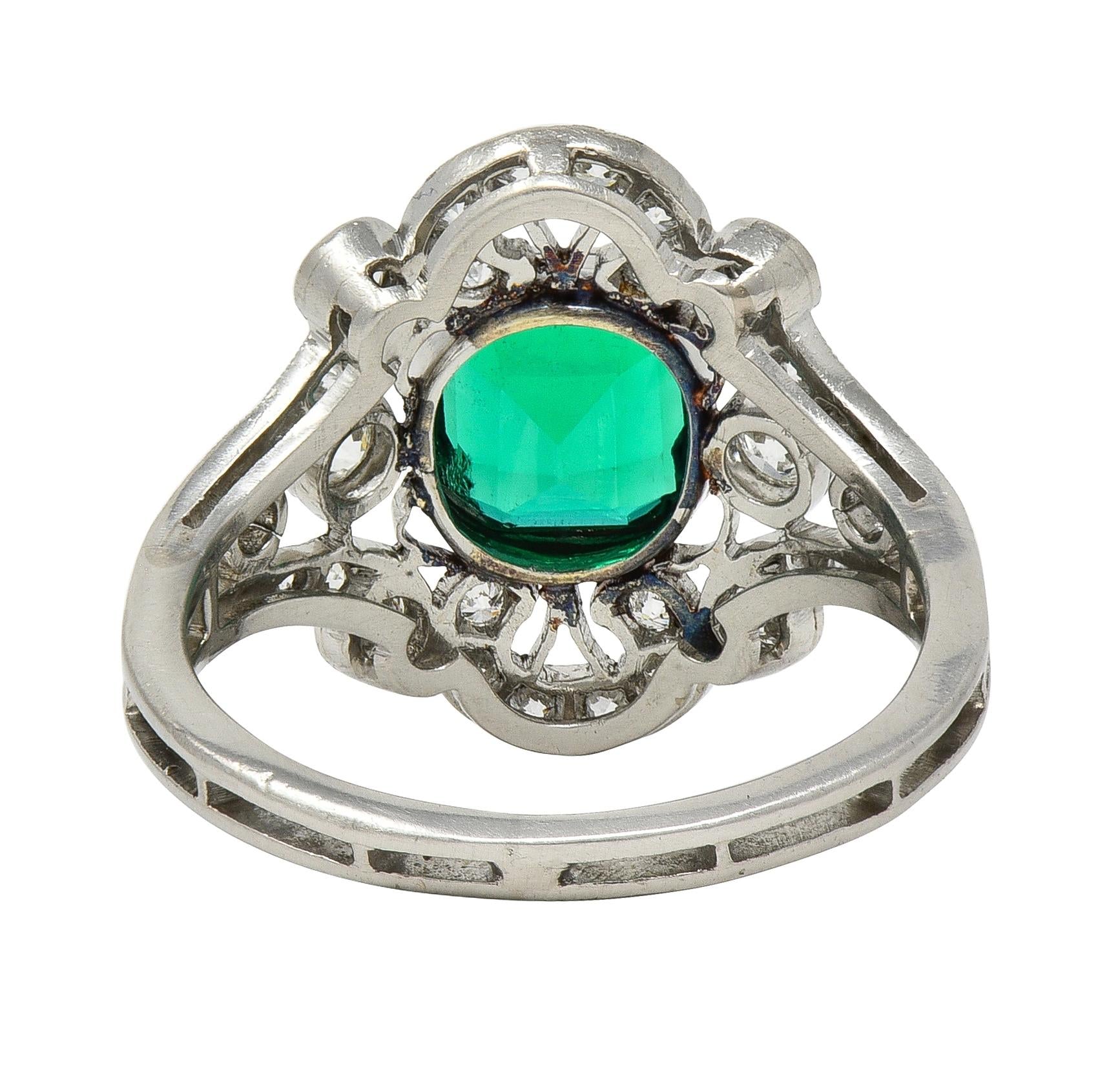 Early Art Deco Colombian Emerald Diamond Platinum Antique Cluster Ring