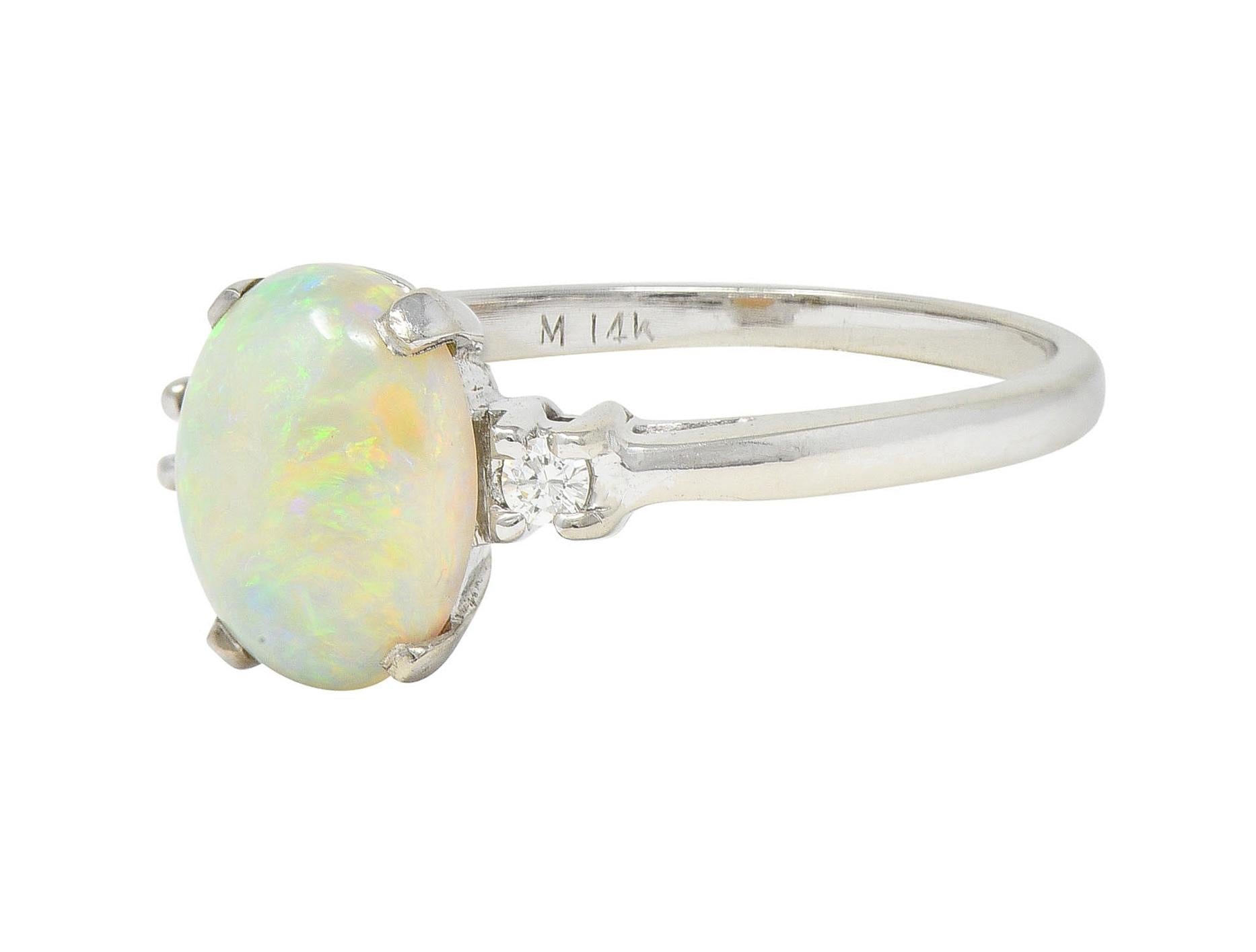 Contemporary Opal Diamond 14 Karat White Gold Three Stone Ring