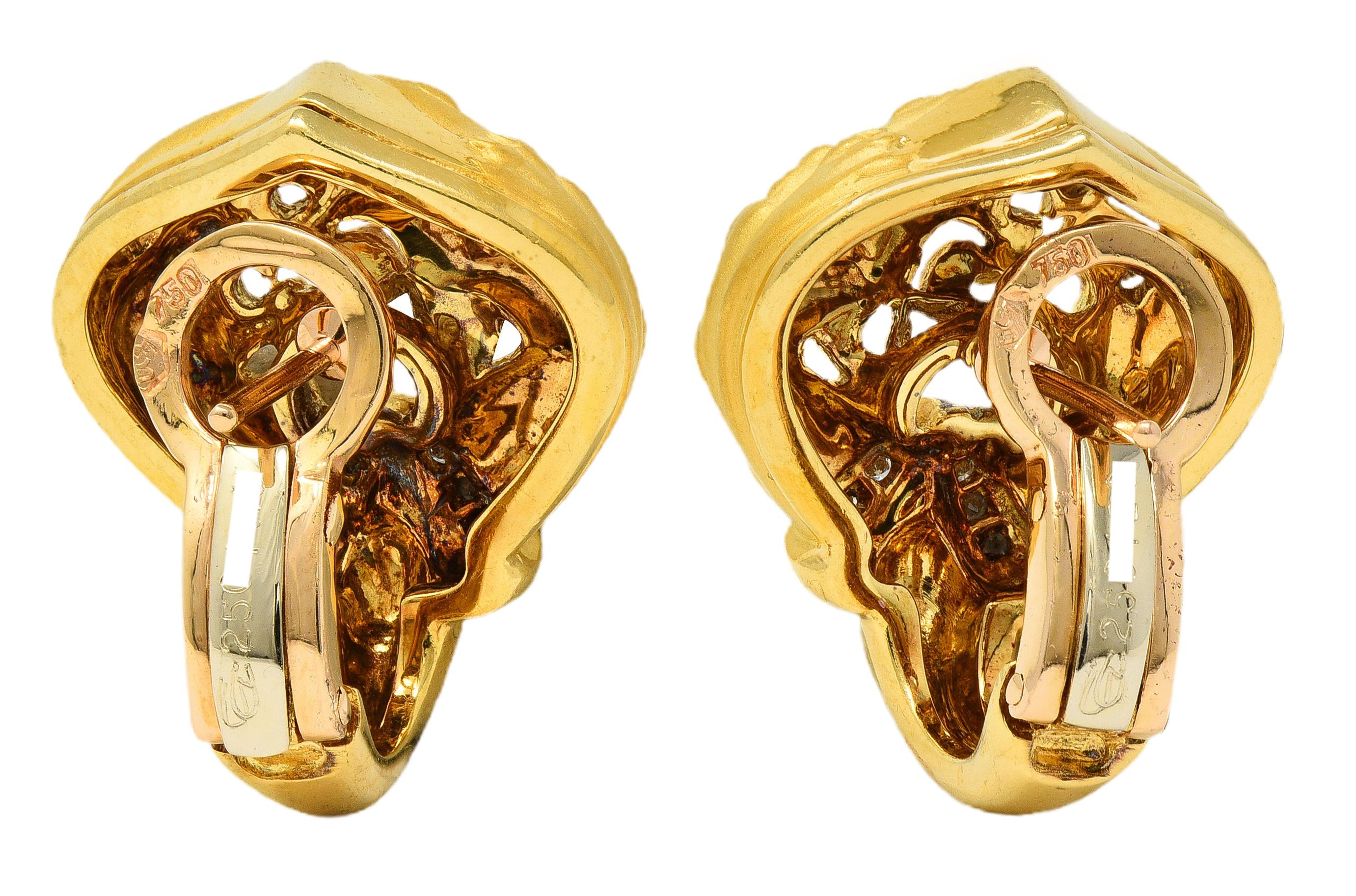 Carrera Y Carrera 2000's Diamond 18 Karat Yellow Gold Triple Panther Earrings