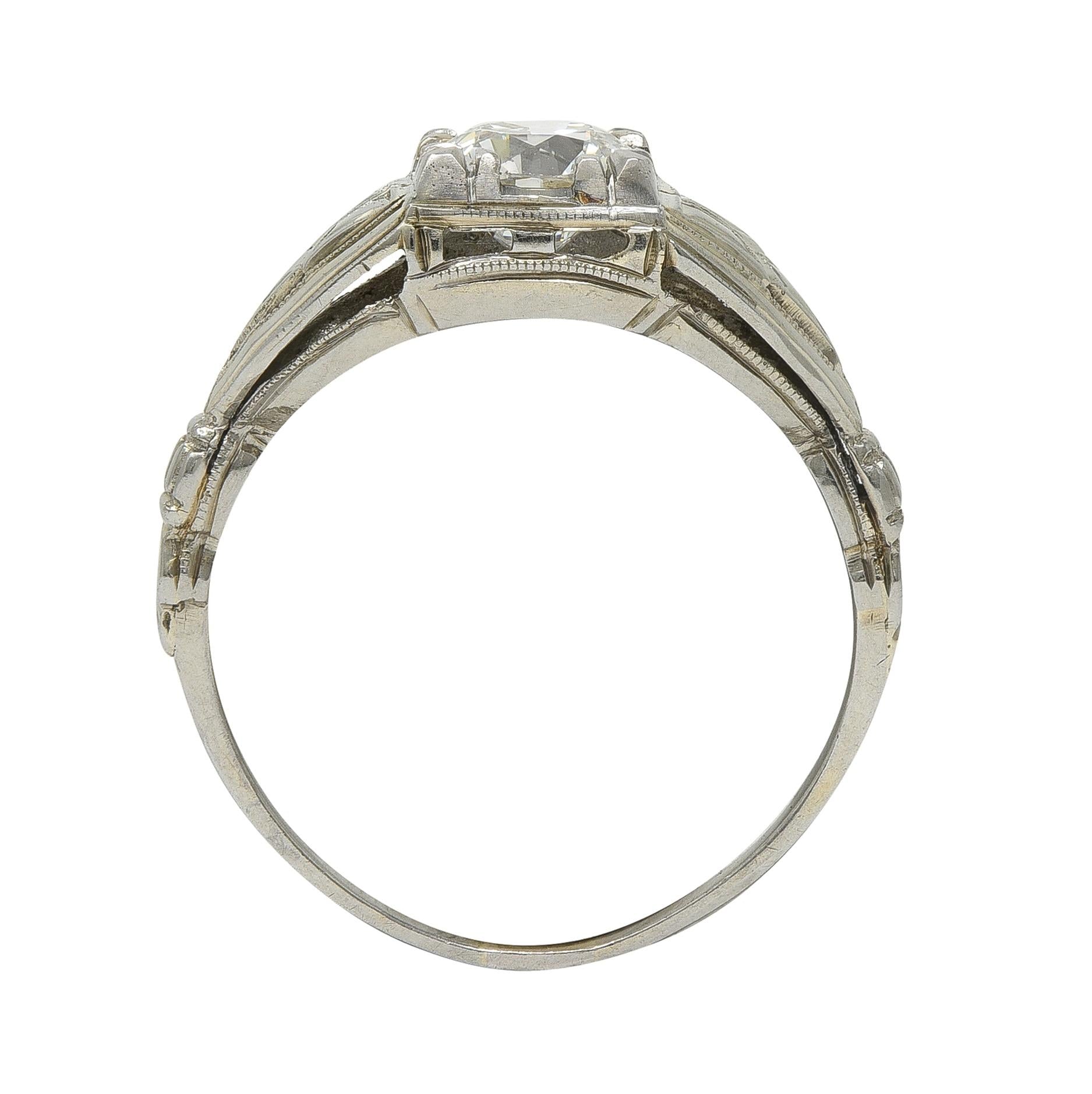 Art Deco European Diamond 14 Karat Gold Vintage Geometric Engagement Ring GIA