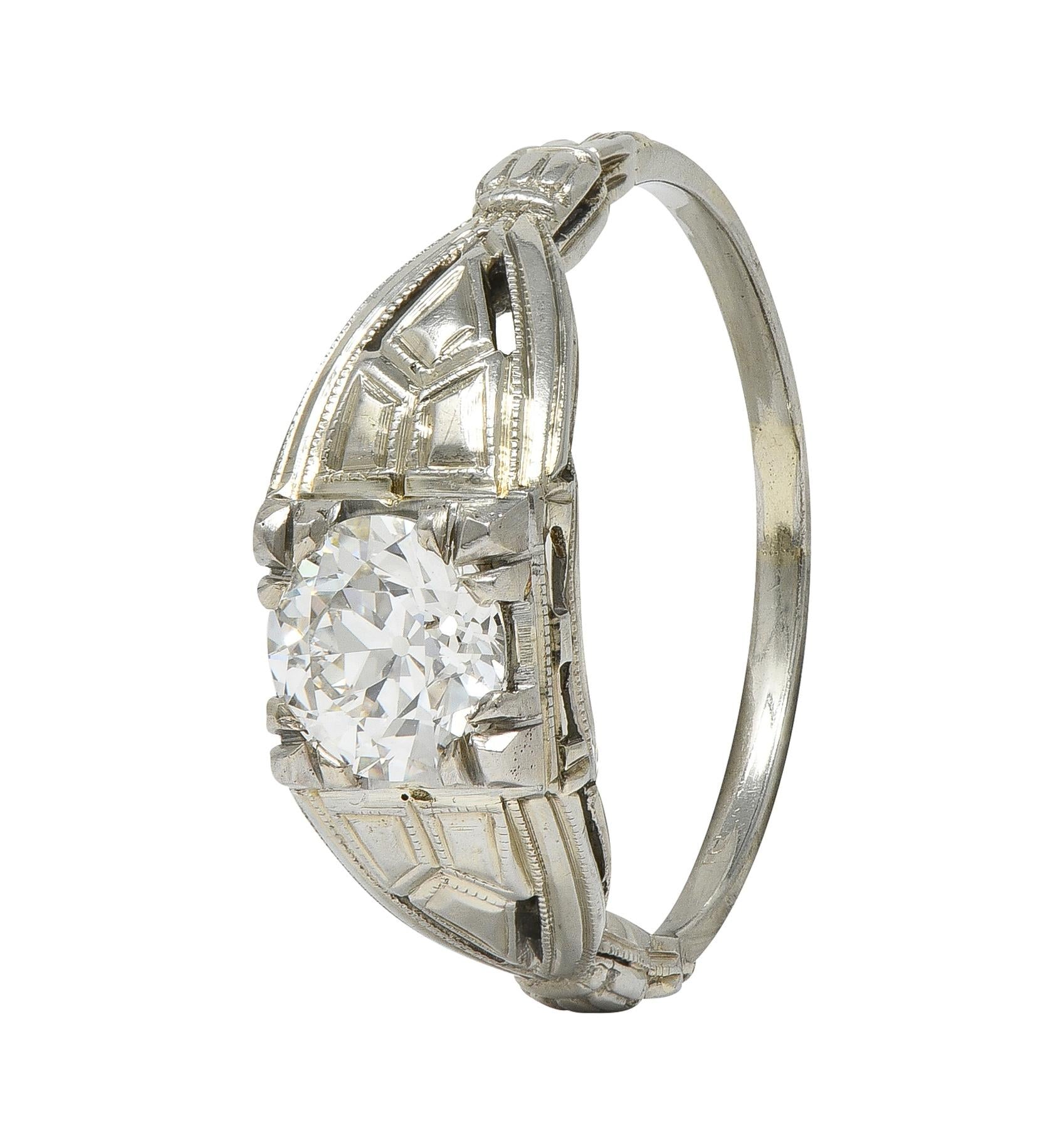 Art Deco European Diamond 14 Karat Gold Vintage Geometric Engagement Ring GIA