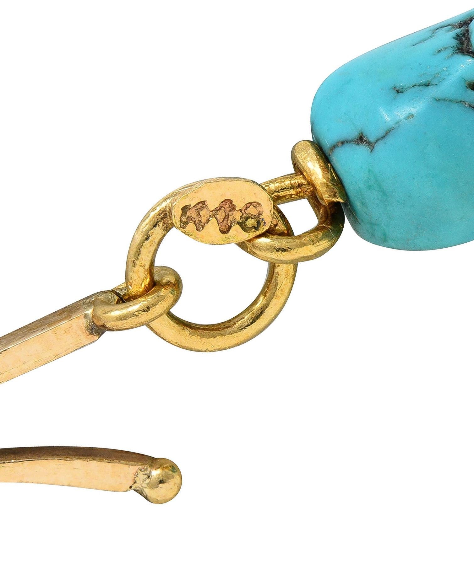 1960's Turquoise Nugget 18 Karat Yellow Gold Spiral Bead Vintage Collar Necklace