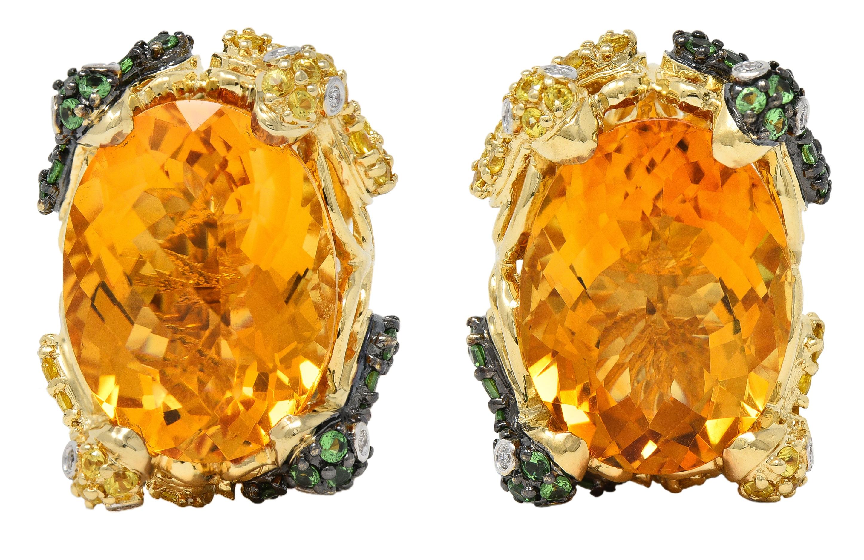 Contemporary 40.24 CTW Citrine Multi-Gems 14K Gold Snake Earrings