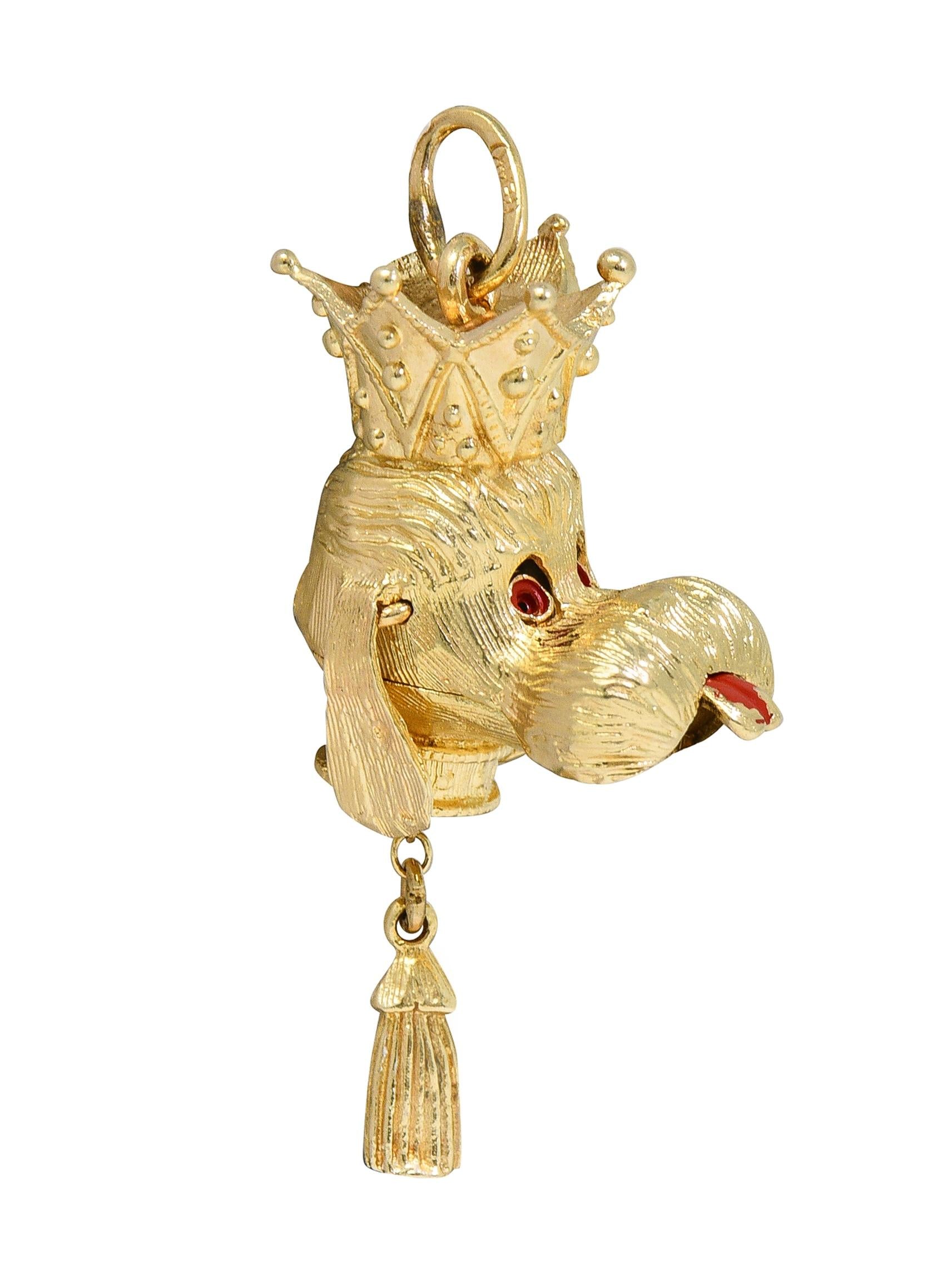 1960's 14 Karat Yellow Gold Vintage Crowned Dog Pendant Charm