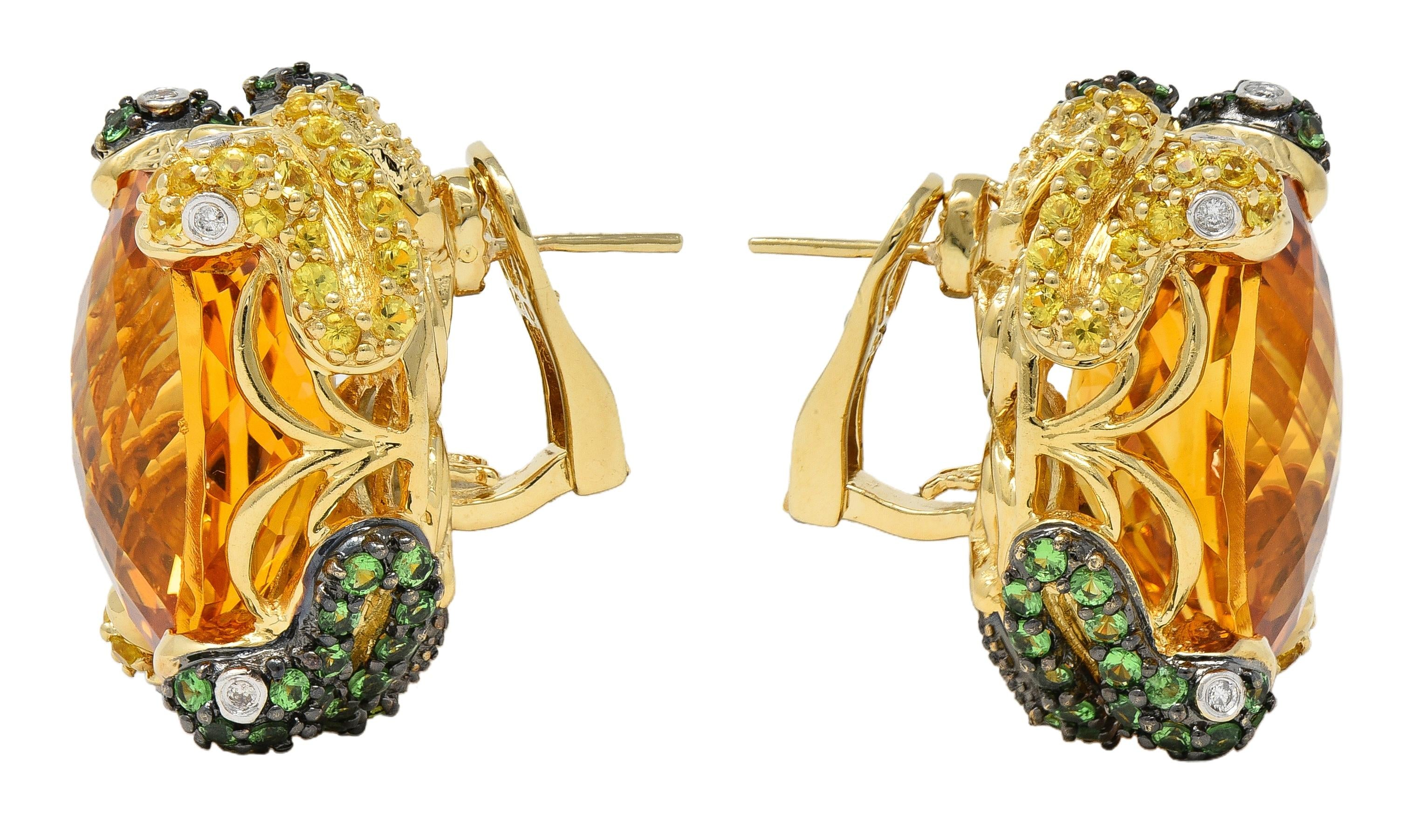 Contemporary 40.24 CTW Citrine Multi-Gems 14K Gold Snake Earrings
