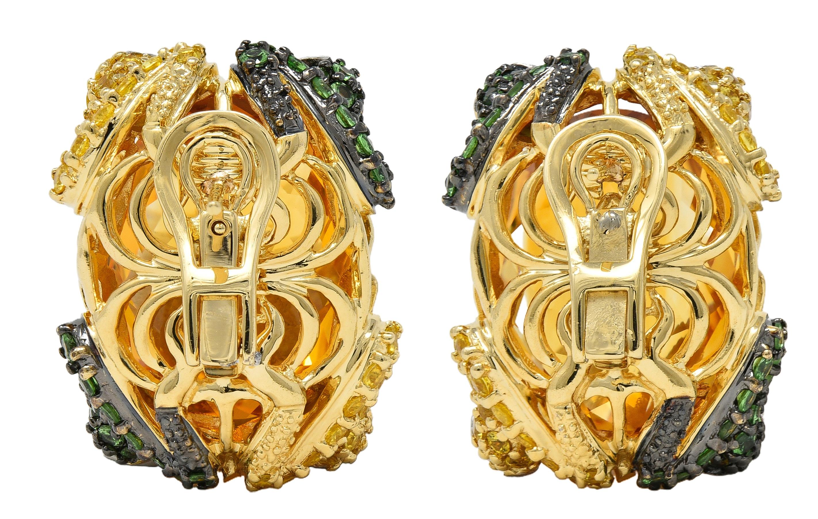 Contemporary 40.24 CTW Citrine Multi-Gems 14K Gold Snake Earrings