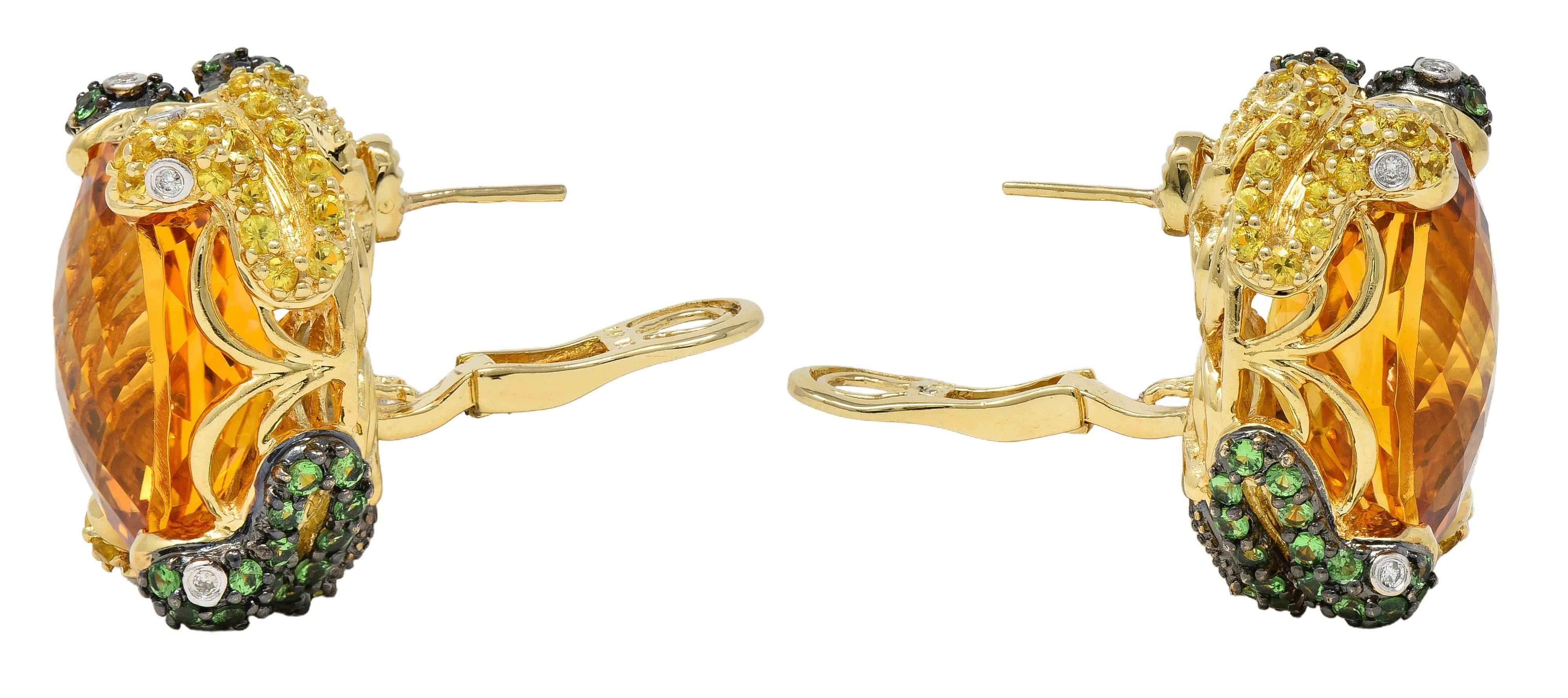 Contemporary 40.24 CTW Citrine Multi-Gems 14K Gold Snake Earrings