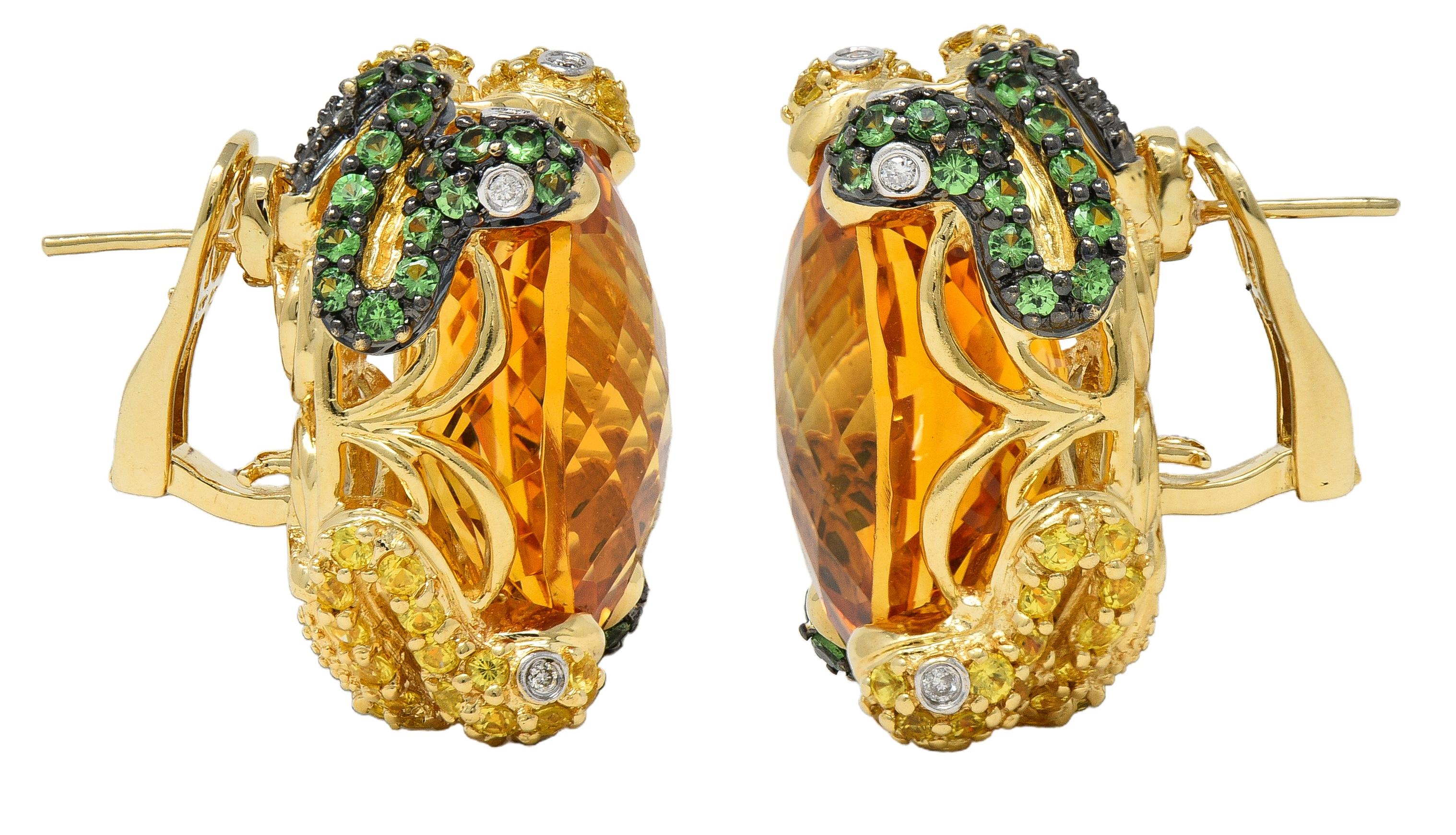 Contemporary 40.24 CTW Citrine Multi-Gems 14K Gold Snake Earrings