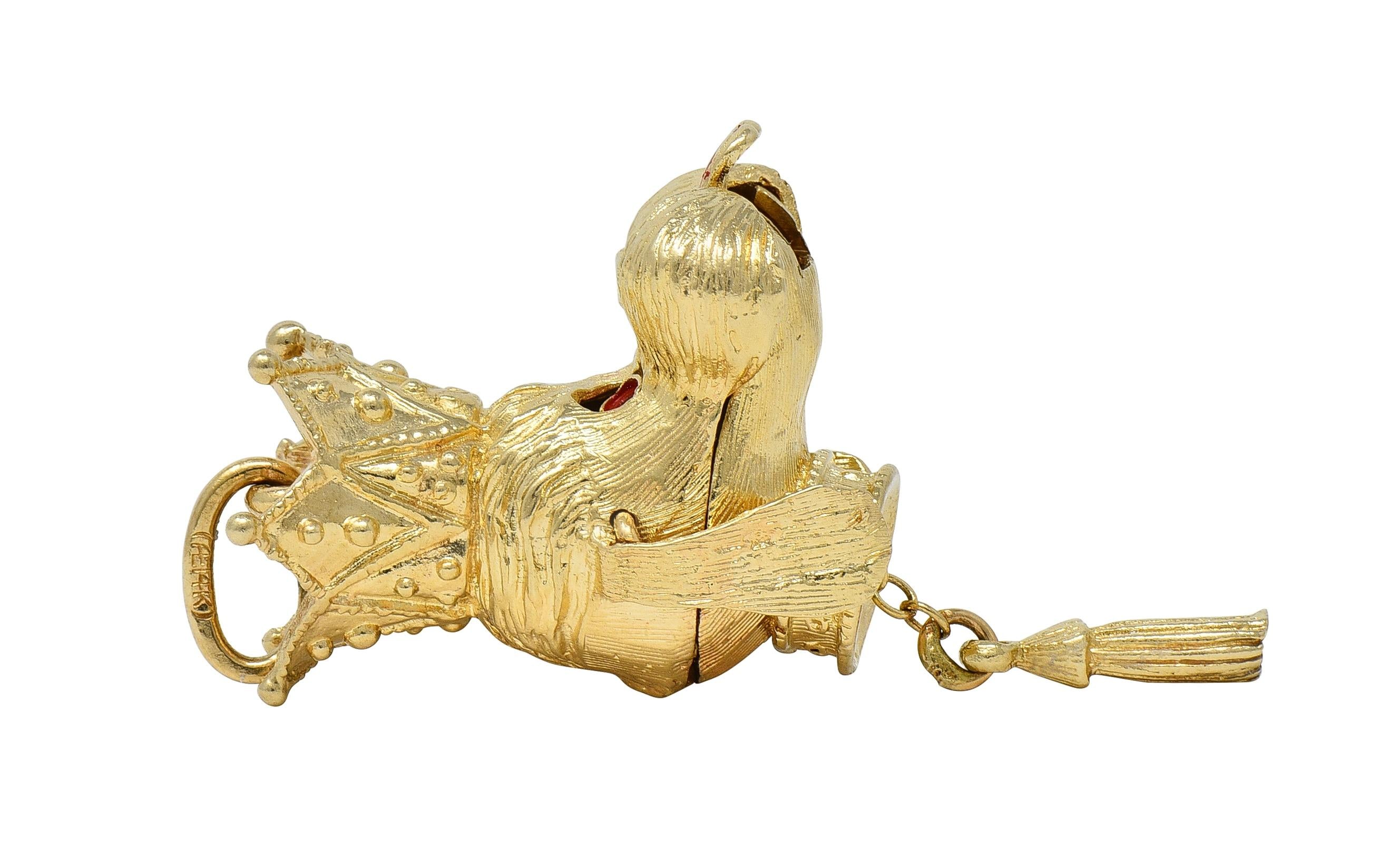 1960's 14 Karat Yellow Gold Vintage Crowned Dog Pendant Charm