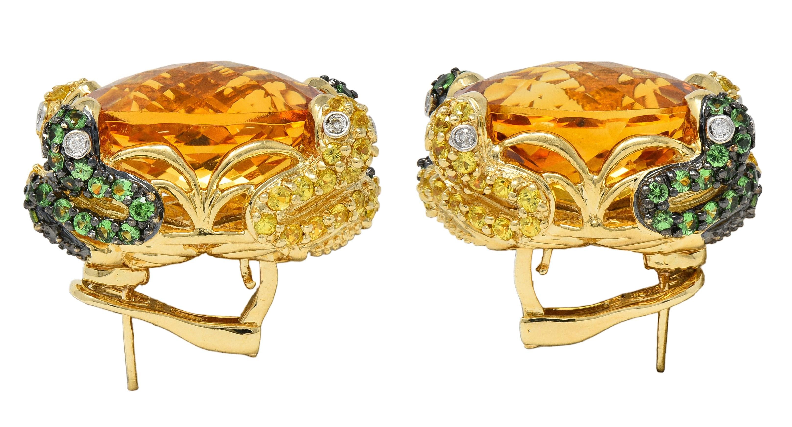 Contemporary 40.24 CTW Citrine Multi-Gems 14K Gold Snake Earrings