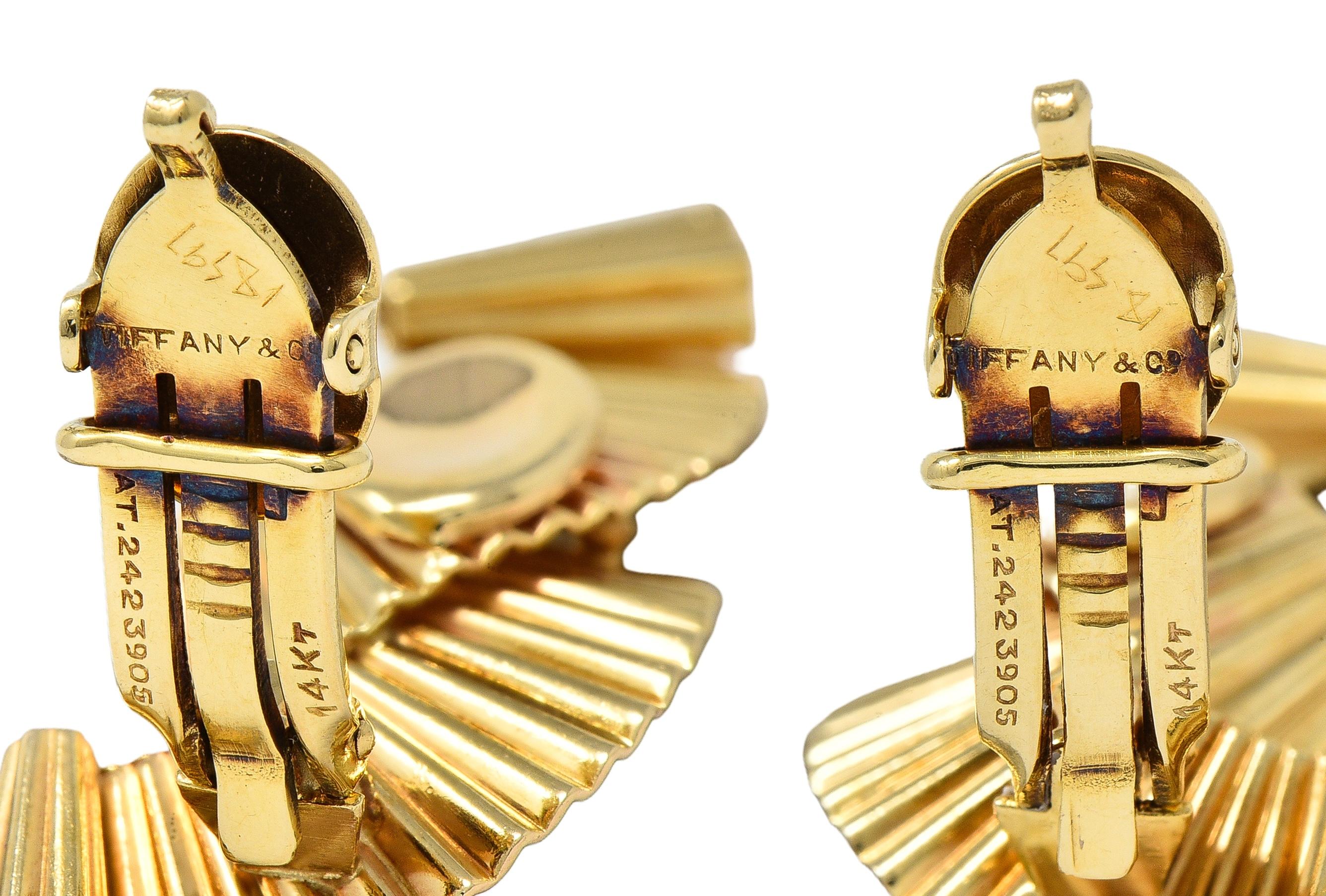 Tiffany & Co. Retro 14 Karat Yellow Gold Pleated Scroll Ear-Clip Earrings