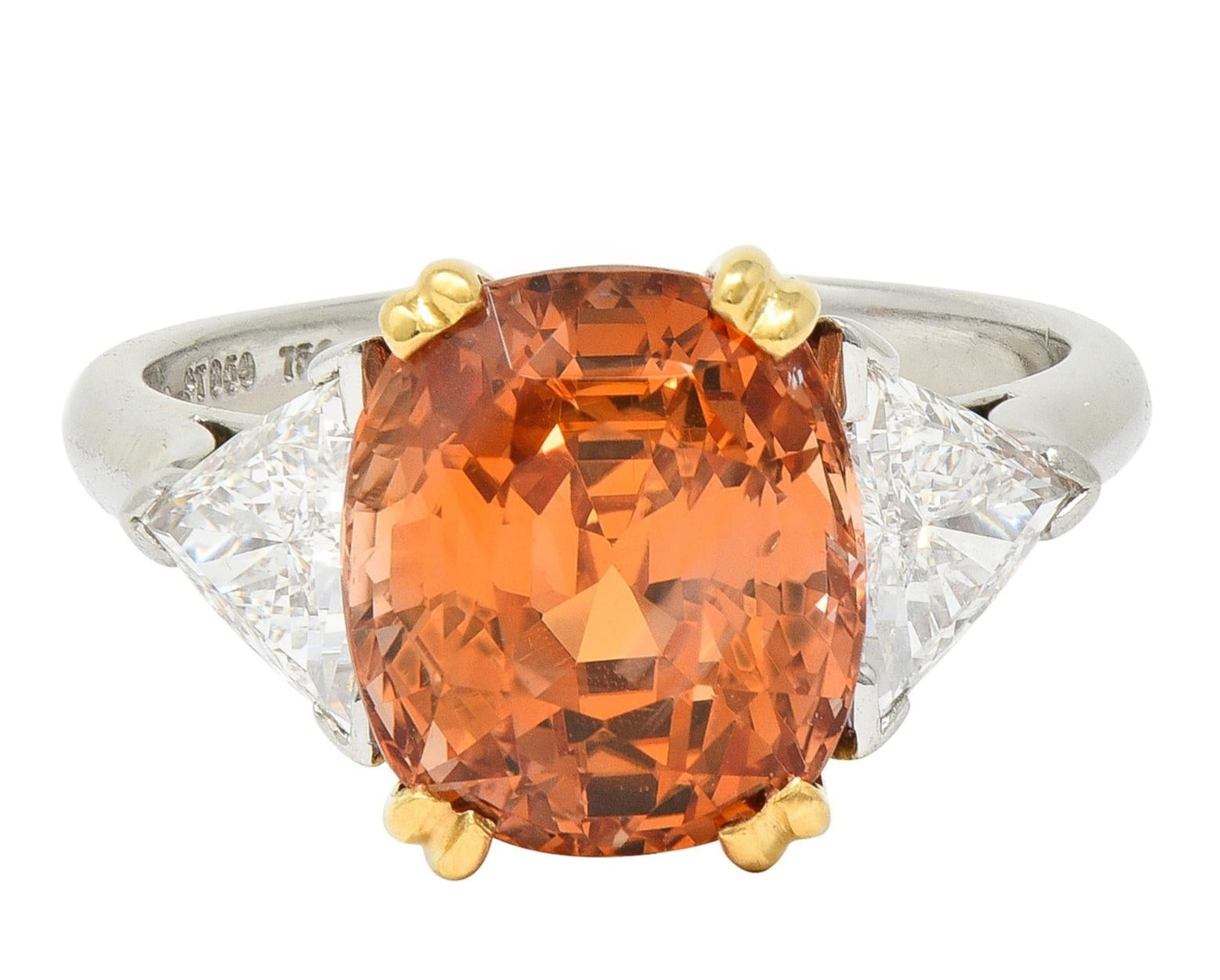 Tiffany & Co. 8.61 CTW Orange Sapphire Diamond 18 Karat Gold Platinum Ring