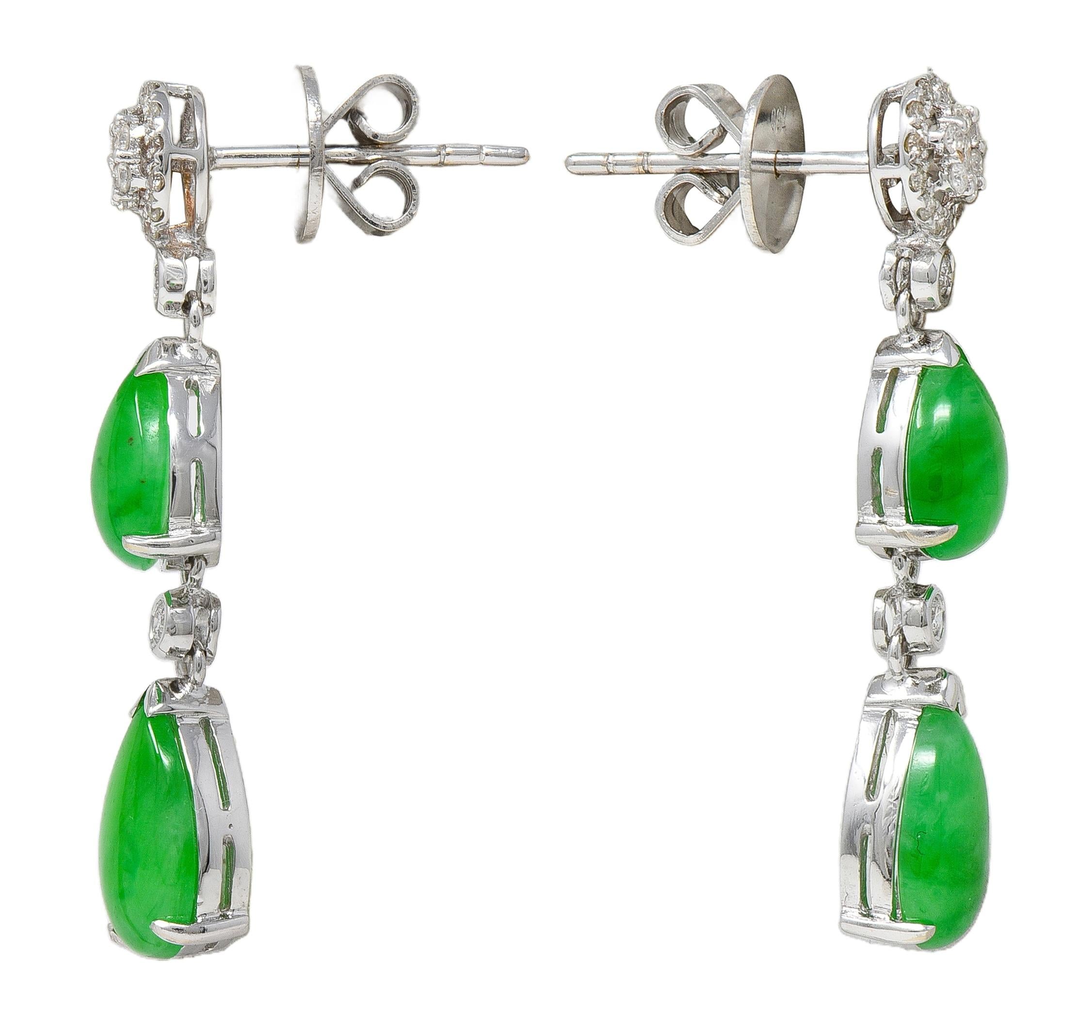 Contemporary Jade Diamond 18 Karat White Gold Drop Earrings