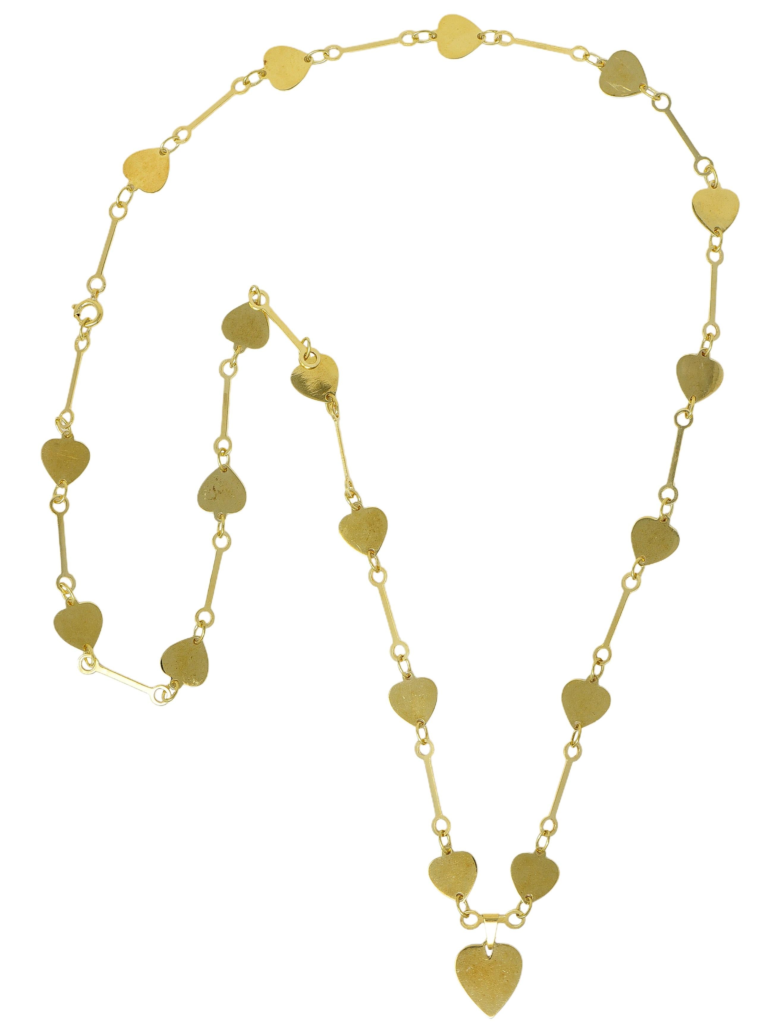 1950's 14 Karat Yellow Gold Vintage Fancy Heart Link Chain Necklace
