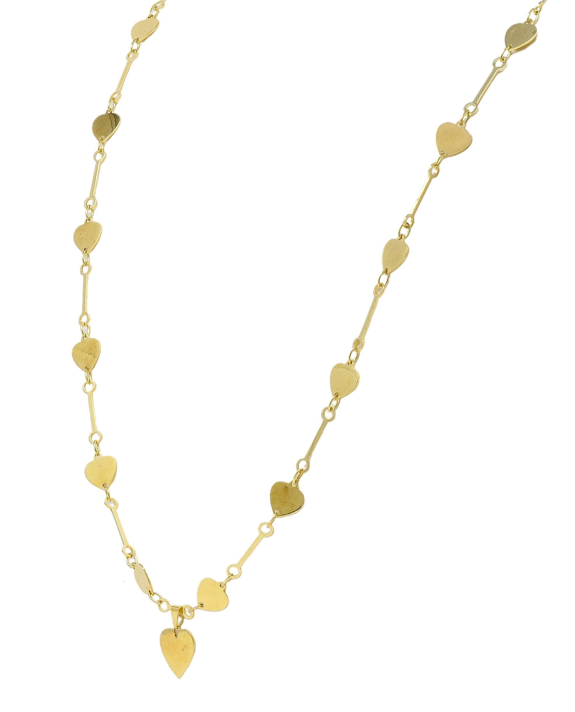 1950's 14 Karat Yellow Gold Vintage Fancy Heart Link Chain Necklace