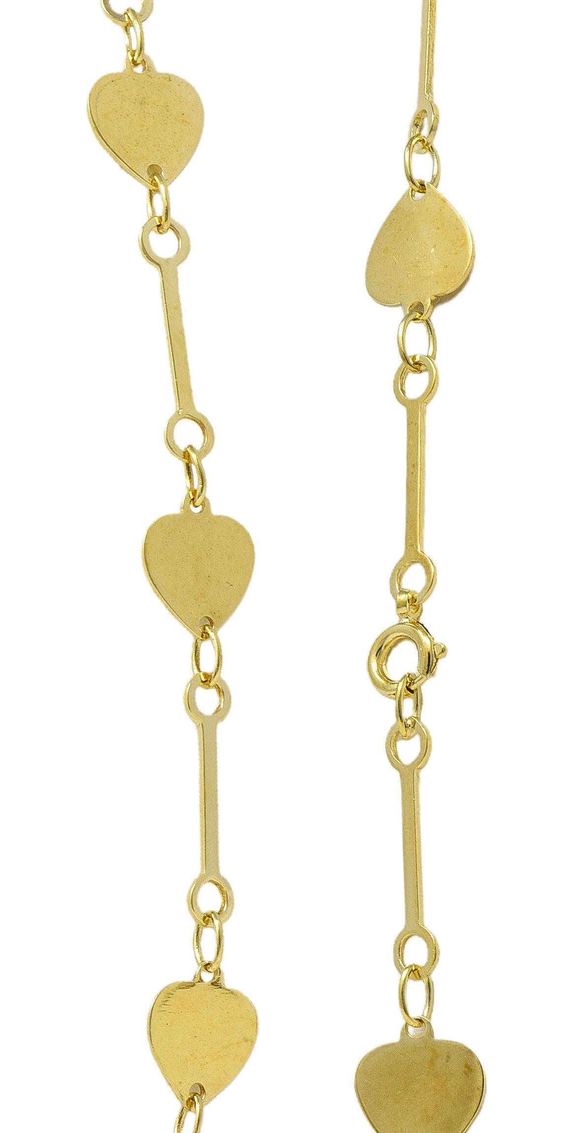 1950's 14 Karat Yellow Gold Vintage Fancy Heart Link Chain Necklace