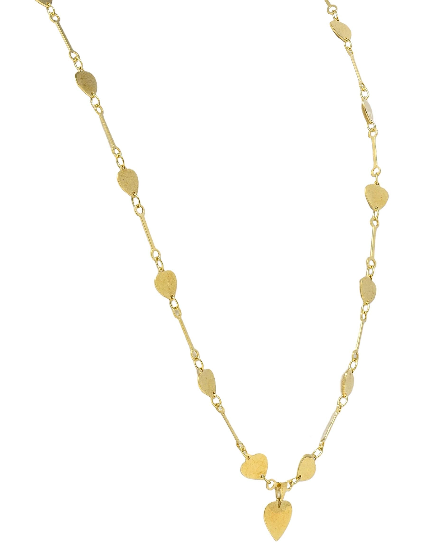 1950's 14 Karat Yellow Gold Vintage Fancy Heart Link Chain Necklace