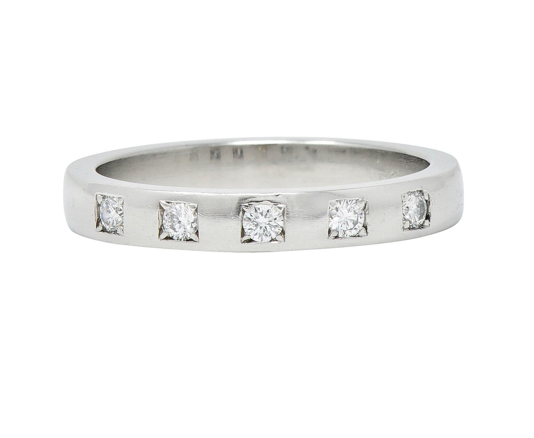 Bulgari 1990's Diamond Platinum Five Stone Vintage Stacking Band Ring