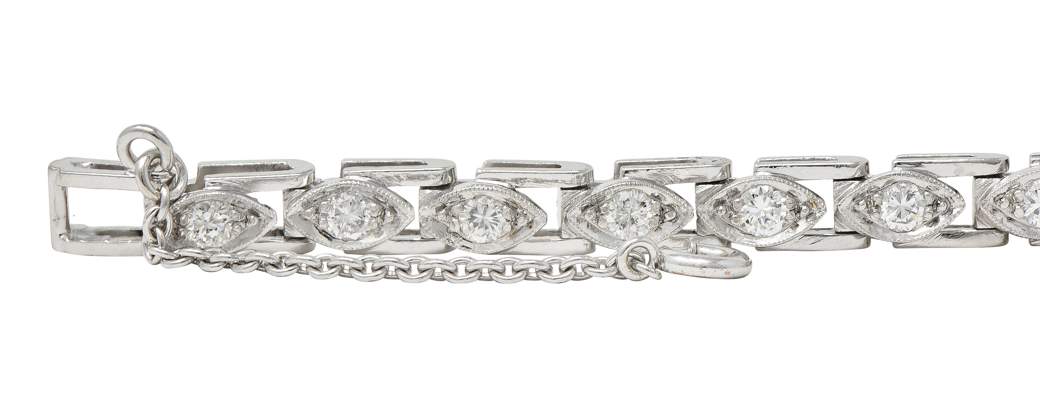 Art Deco 1.50 CTW Round Diamond Platinum Vintage Navette Line Bracelet