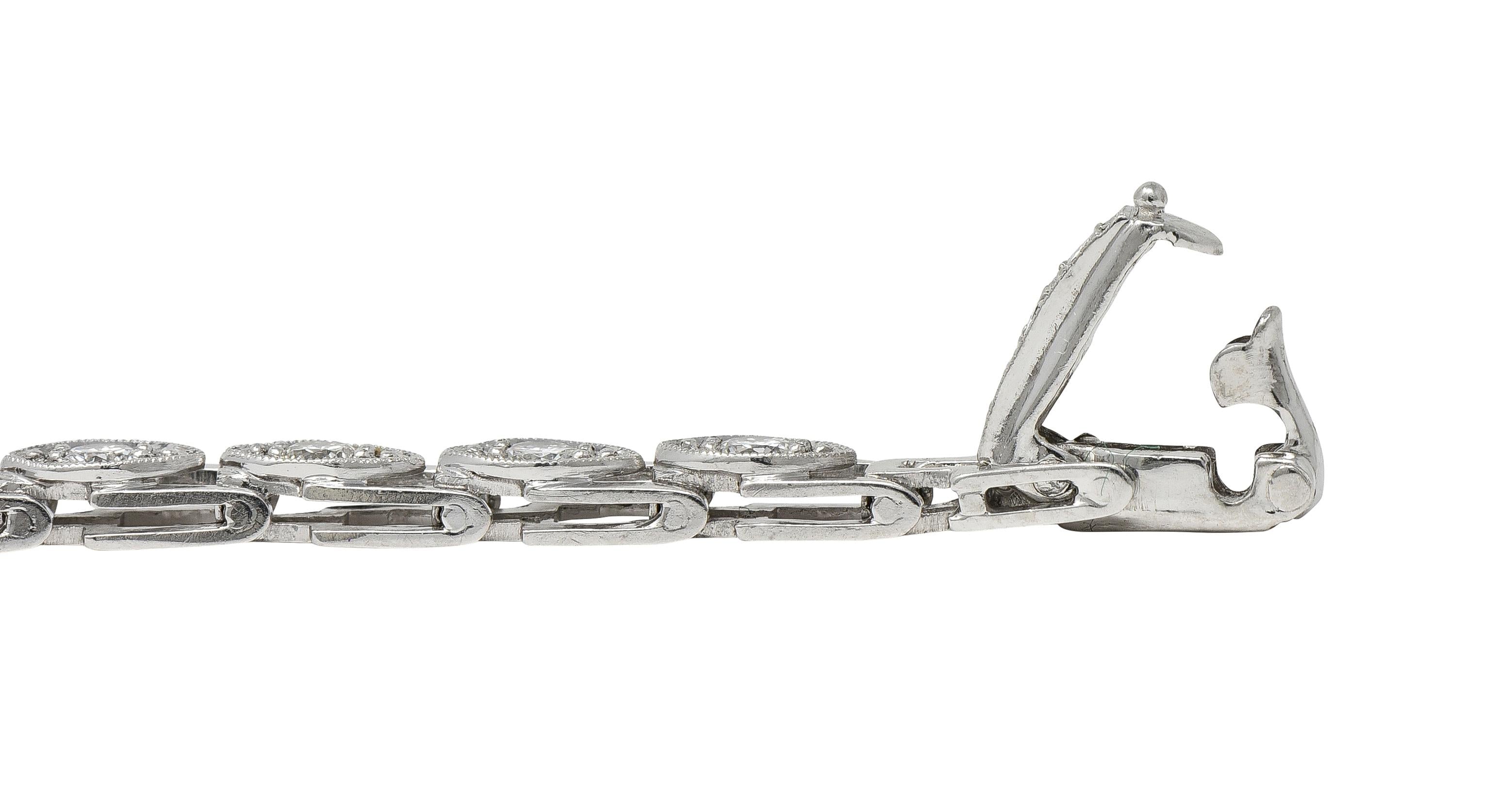 Art Deco 1.50 CTW Round Diamond Platinum Vintage Navette Line Bracelet