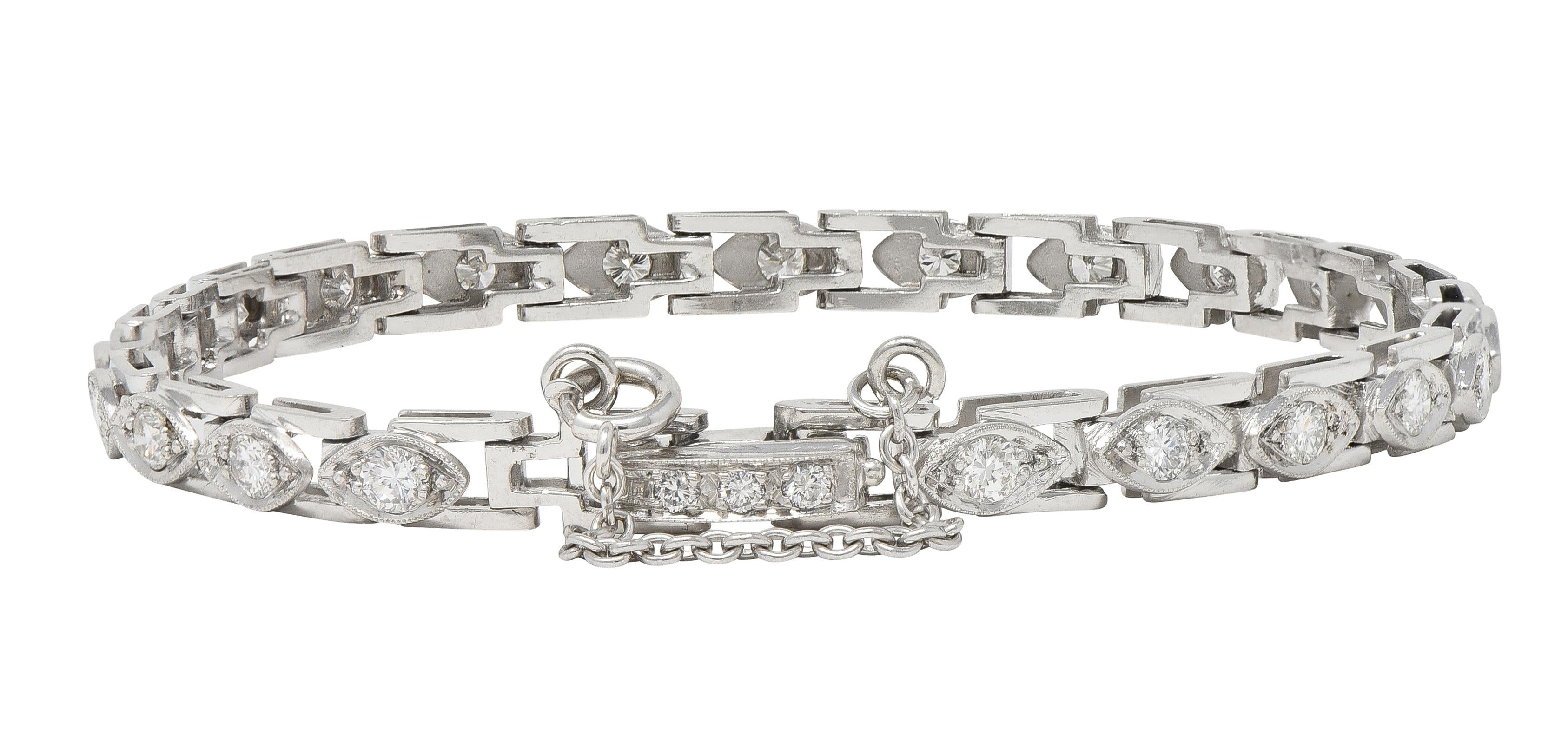 Art Deco 1.50 CTW Round Diamond Platinum Vintage Navette Line Bracelet