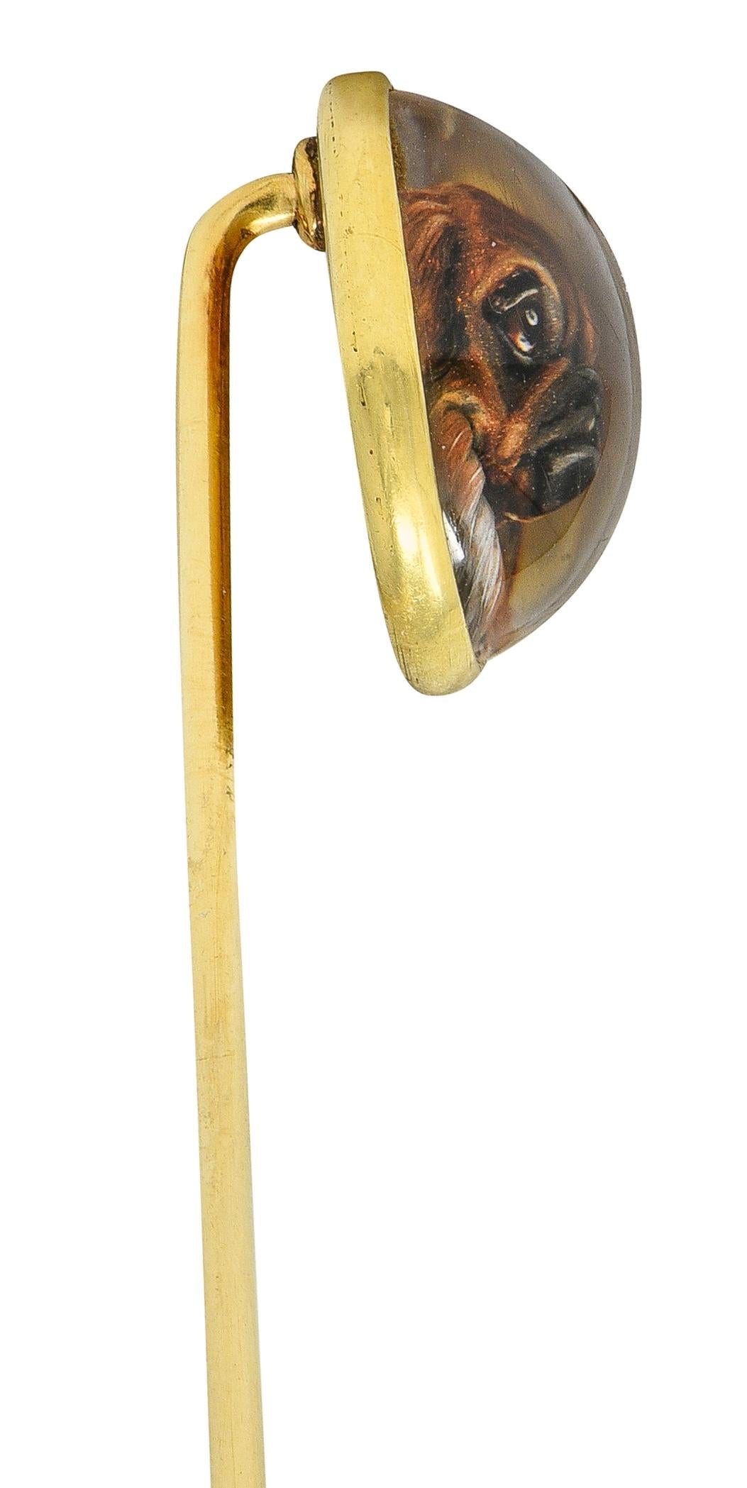 Tiffany & Co. Edwardian Essex Crystal 14K Gold Antique Pekingese Dog Stickpin