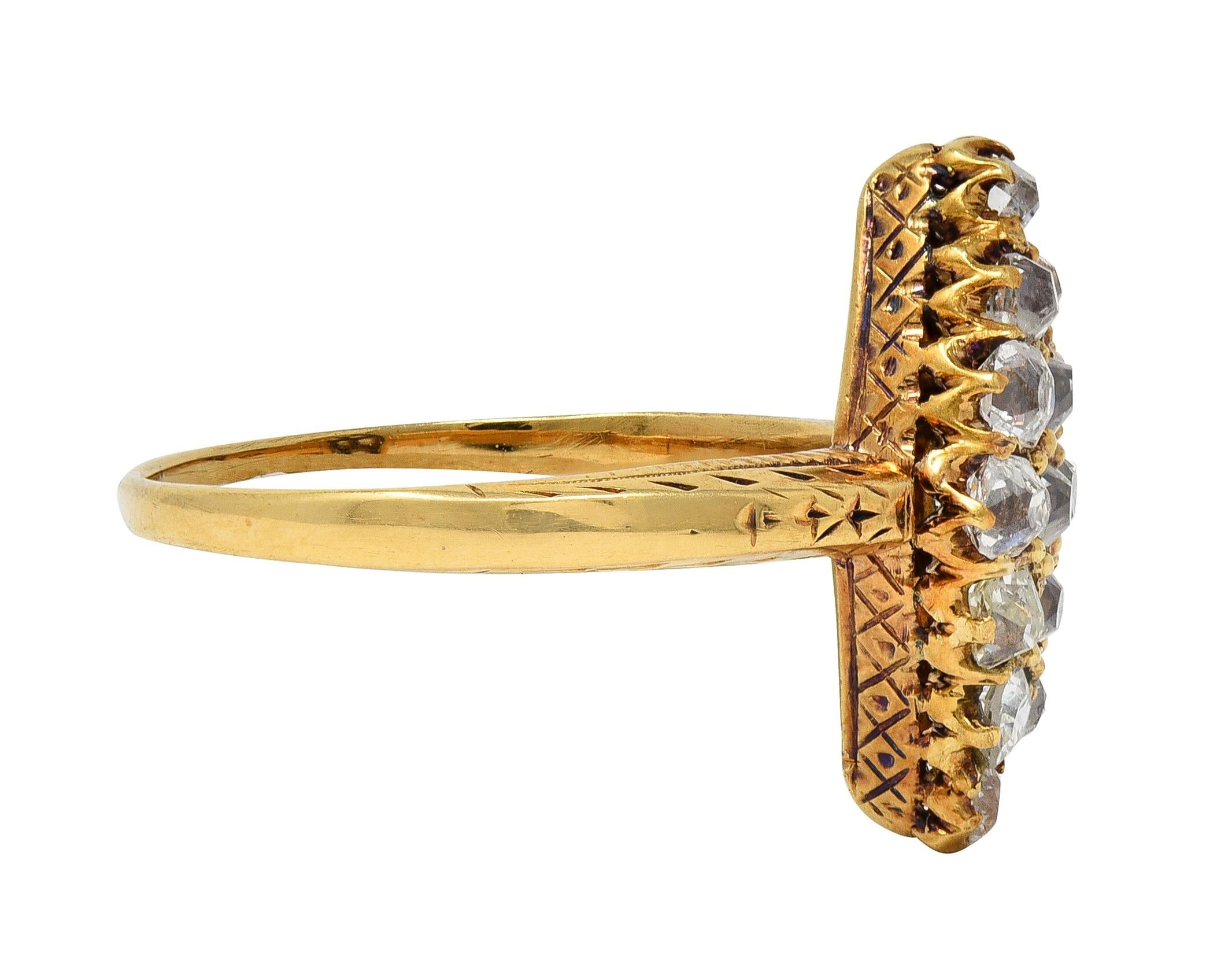 Victorian 0.96 CTW Old Mine Diamond 18 Karat Yellow Gold Antique Navette Ring