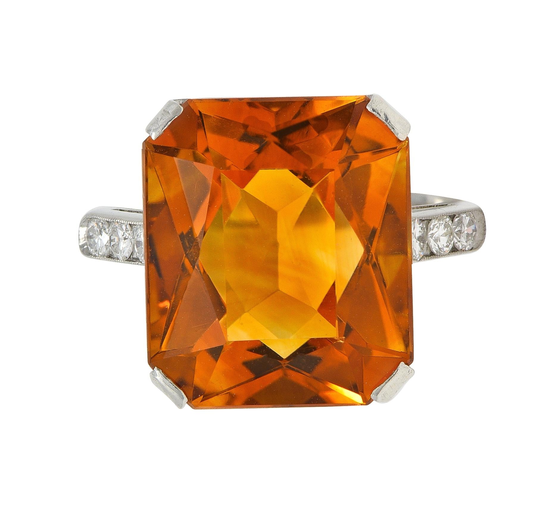 Art Deco 8.95 CTW Citrine Diamond Platinum Vintage Cocktail Ring