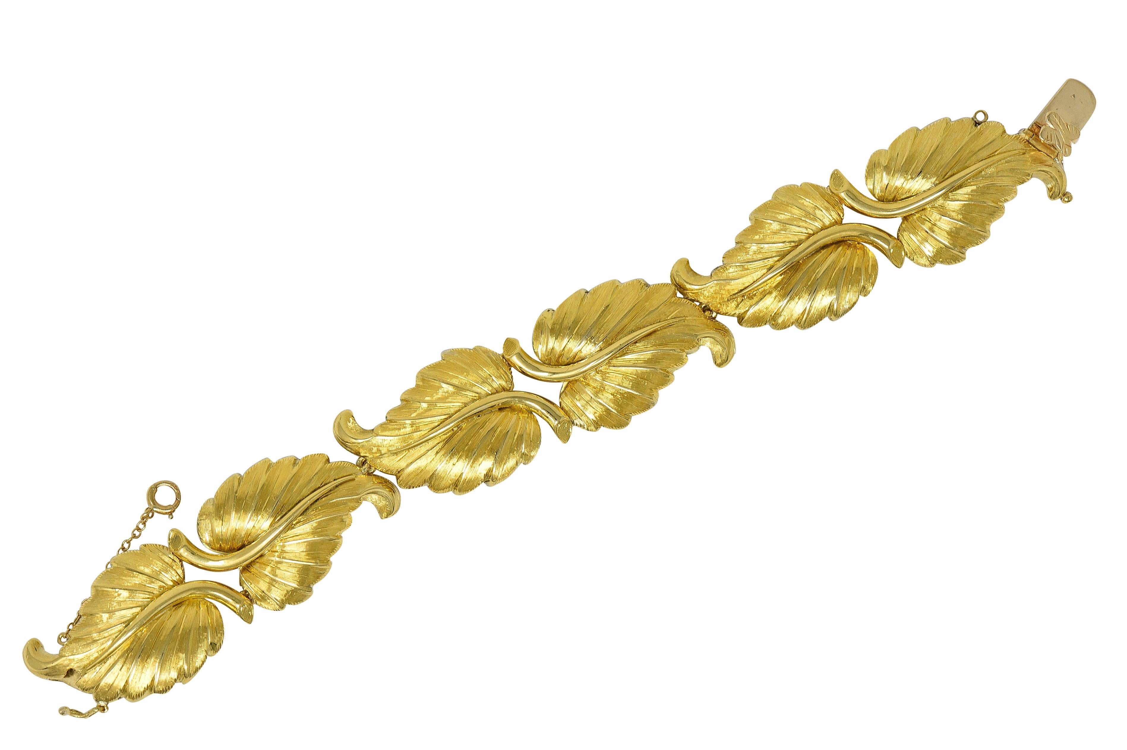 Tiffany & Co. 1950's 18 Karat Yellow Gold Vintage Foliate Link Bracelet