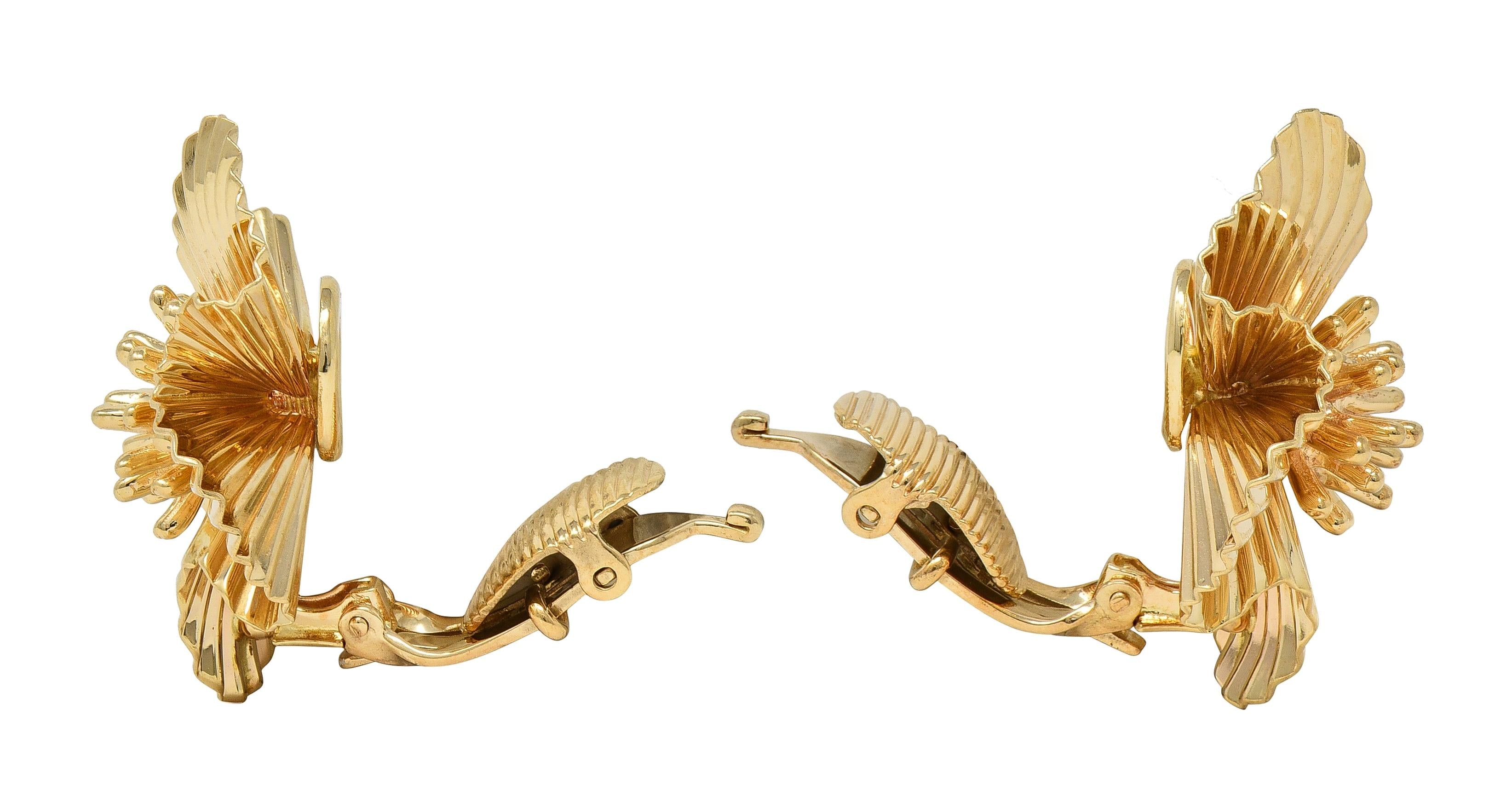 Tiffany & Co. Retro 14 Karat Yellow Gold Vintage Flower Ear-Clip Earrings