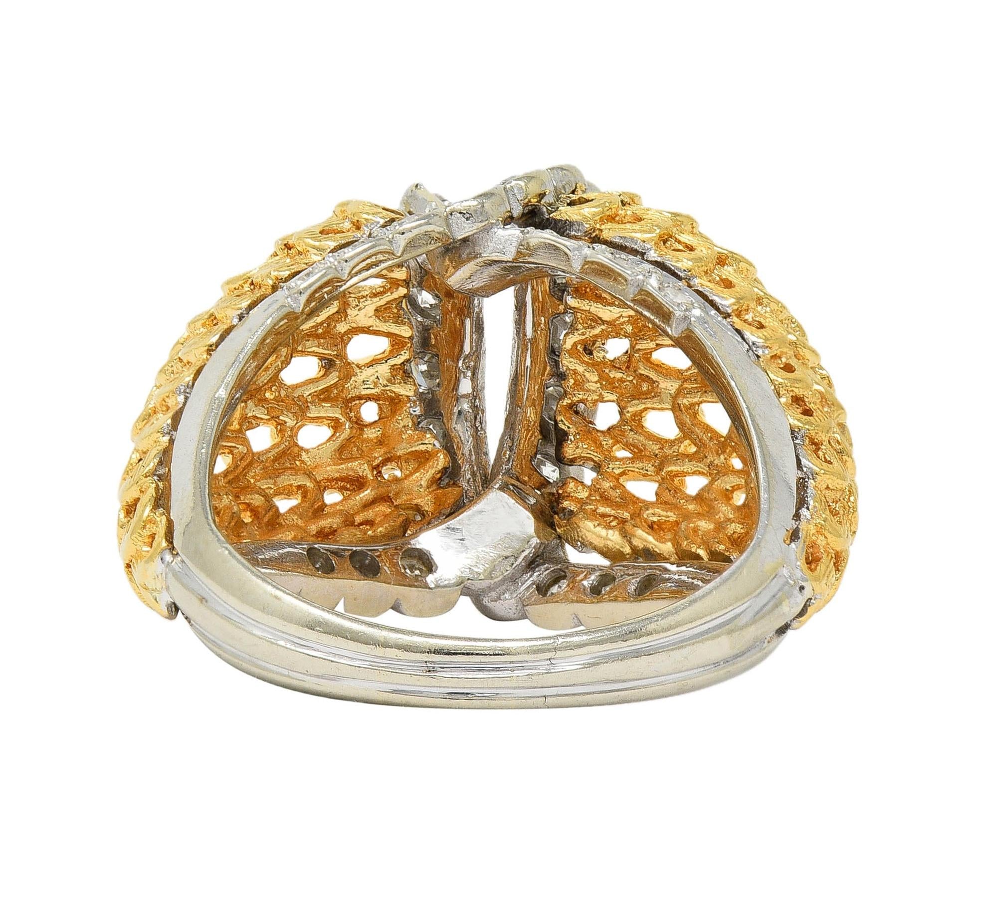 Mid-Century 0.66 CTW Diamond 18 Karat Two-Tone Gold Vintage Domed Cocktail Ring