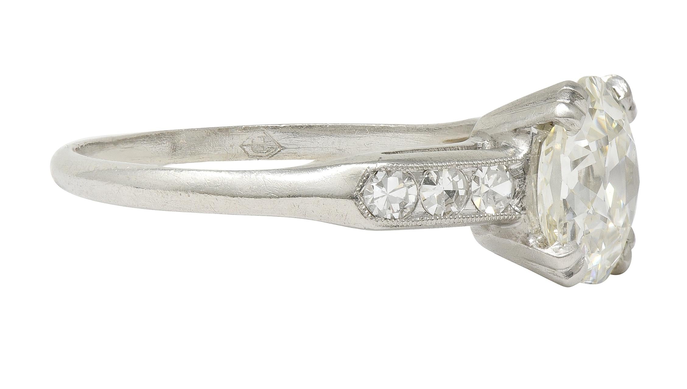 Mid-Century 1.71 CTW Old Mine Cut Diamond Platinum Vintage Engagement Ring GIA