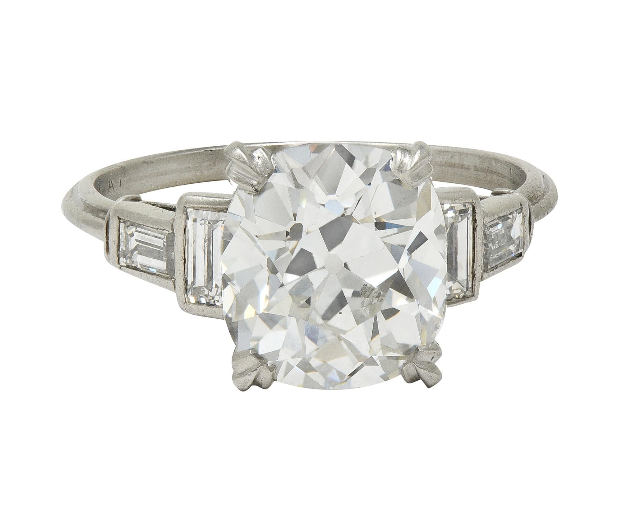 Art Deco 3.18 CTW Mine Cut Diamond Platinum Vintage Geometric Engagement Ring