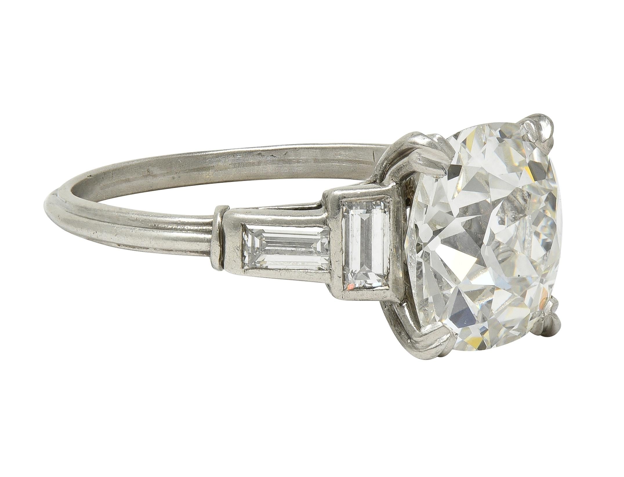 Art Deco 3.18 CTW Mine Cut Diamond Platinum Vintage Geometric Engagement Ring