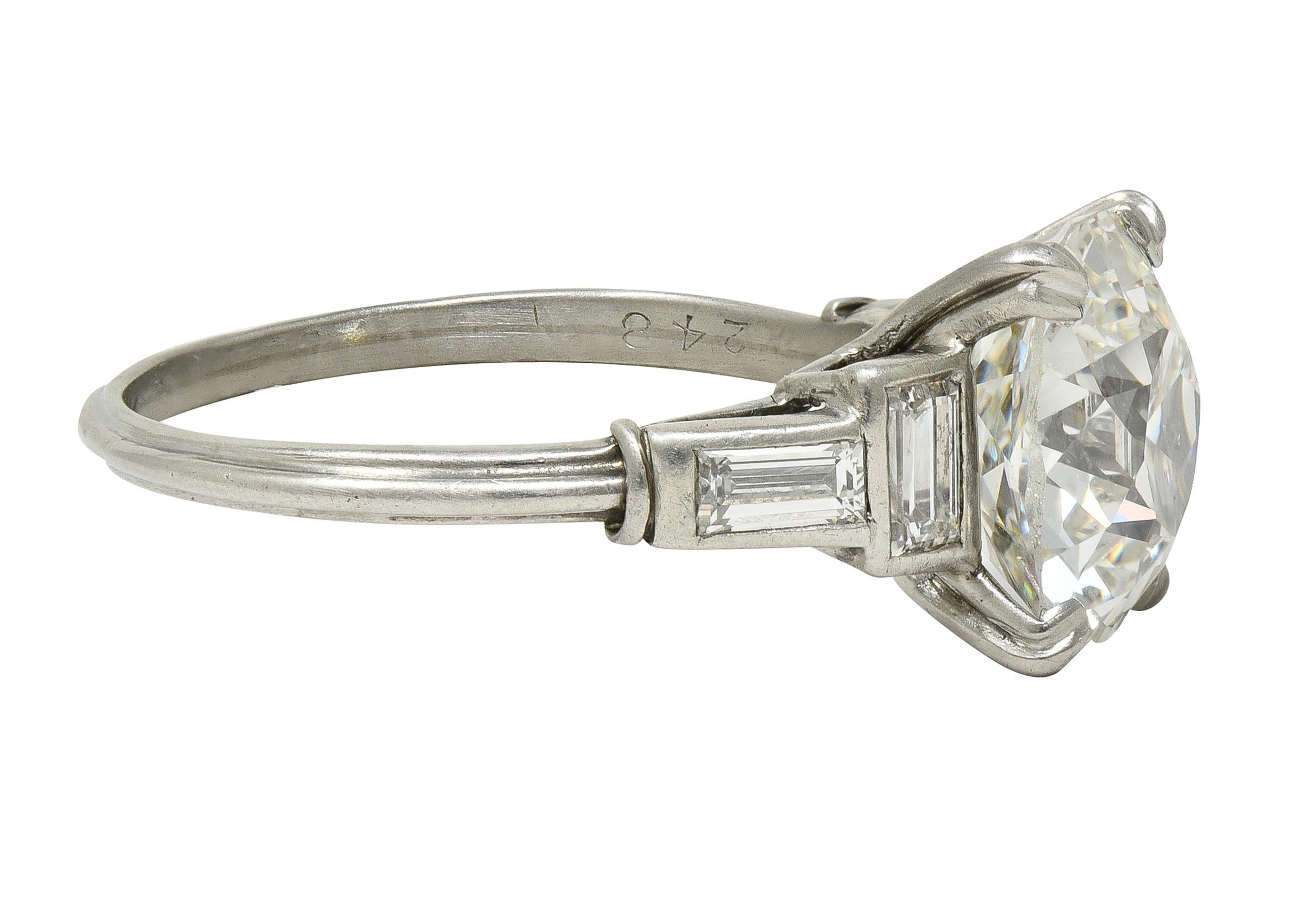 Art Deco 3.18 CTW Mine Cut Diamond Platinum Vintage Geometric Engagement Ring