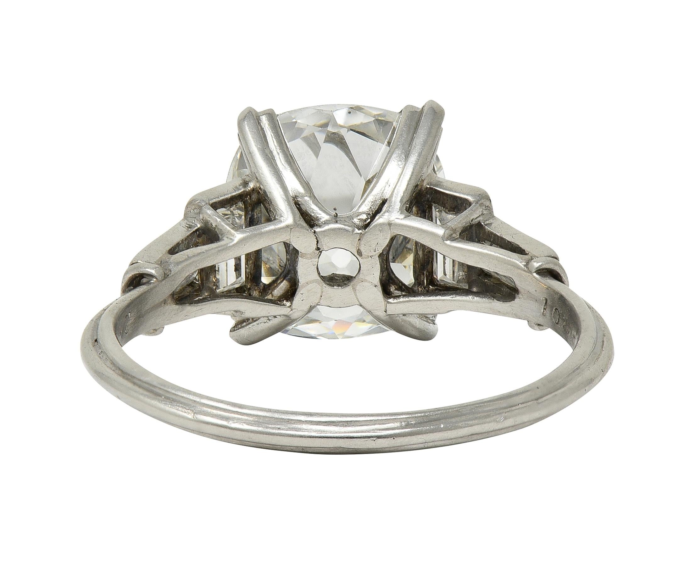 Art Deco 3.18 CTW Mine Cut Diamond Platinum Vintage Geometric Engagement Ring
