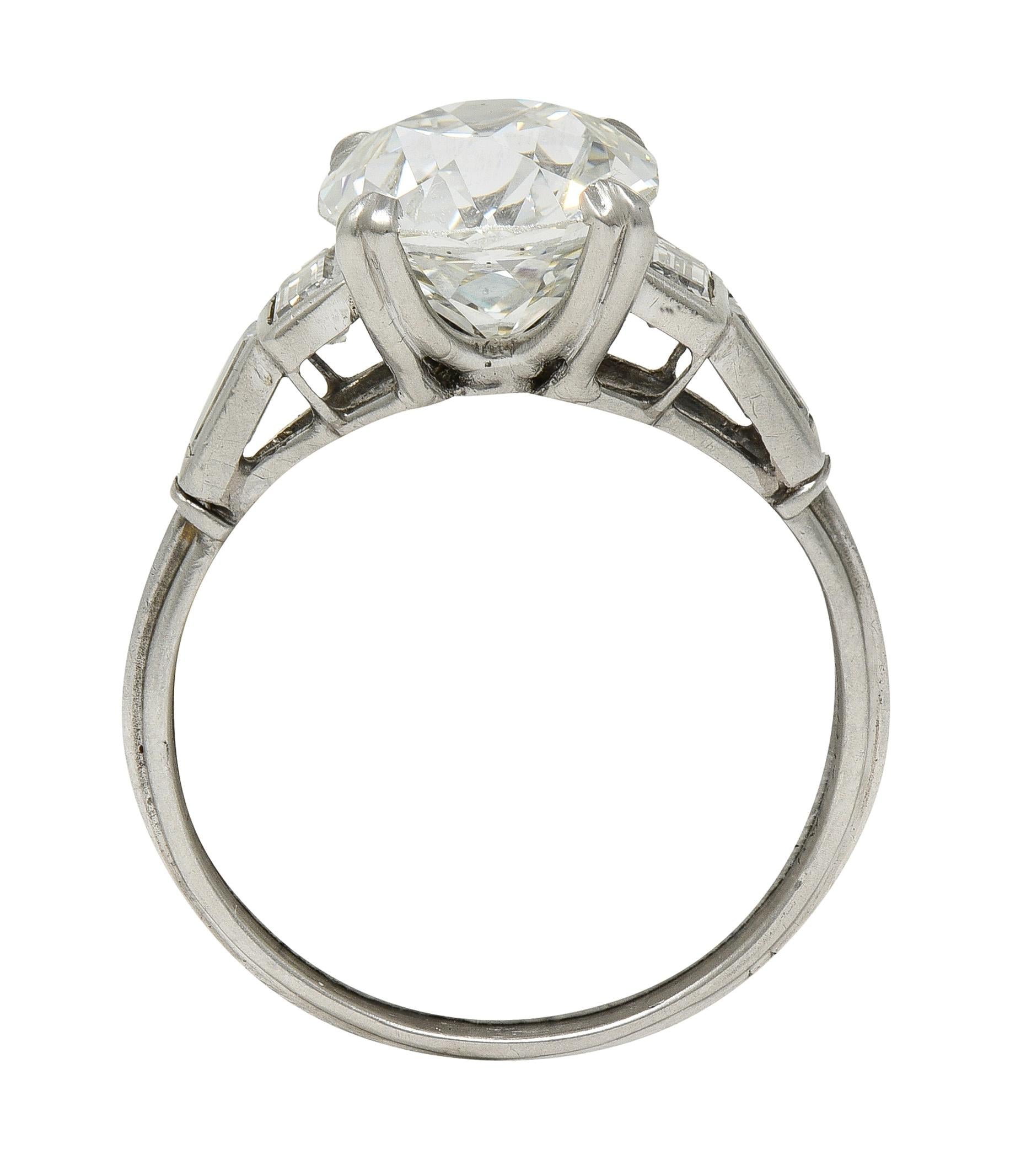 Art Deco 3.18 CTW Mine Cut Diamond Platinum Vintage Geometric Engagement Ring