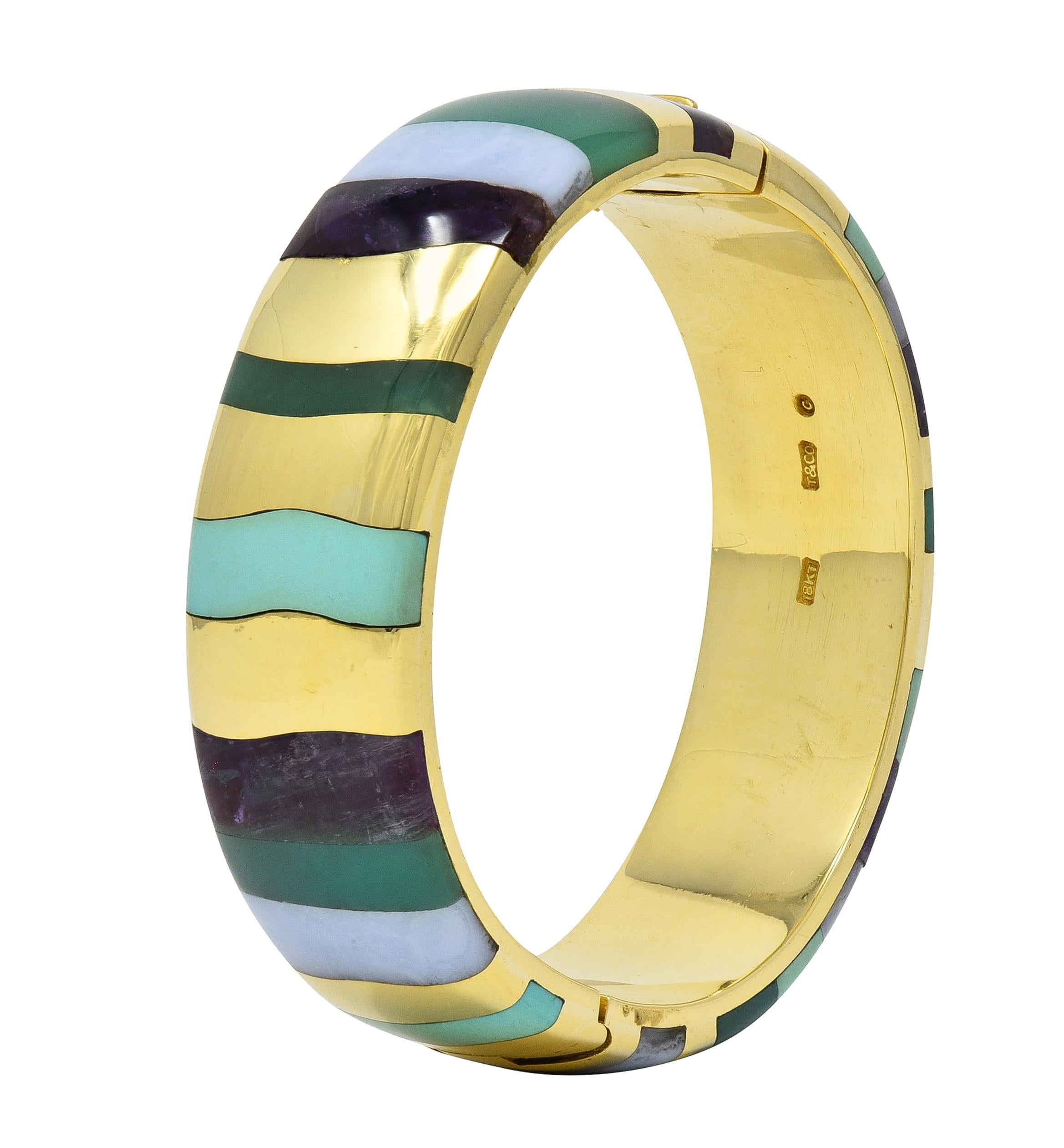 Tiffany & Co. Angela Cummings 1980's Multi-Gem 18K Gold Vintage Bangle Bracelet