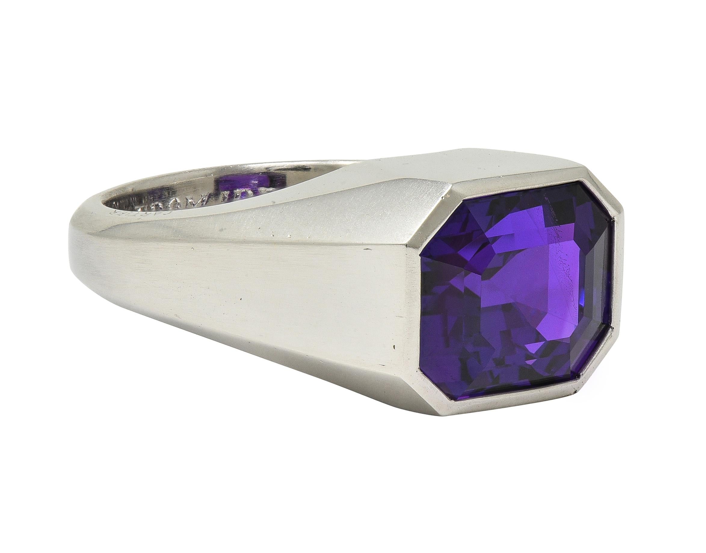 Cartier Art Deco No Heat Ceylon Purple Sapphire Platinum Unisex Signet Ring