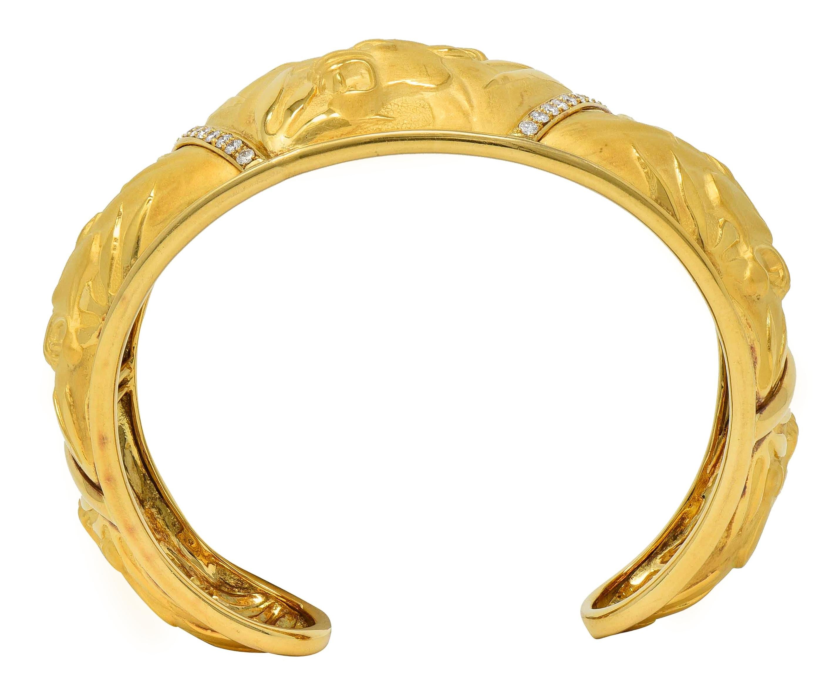 Carrera y Carrera 1990's Diamond 18K Gold Vintage Panther Cuff Bracelet
