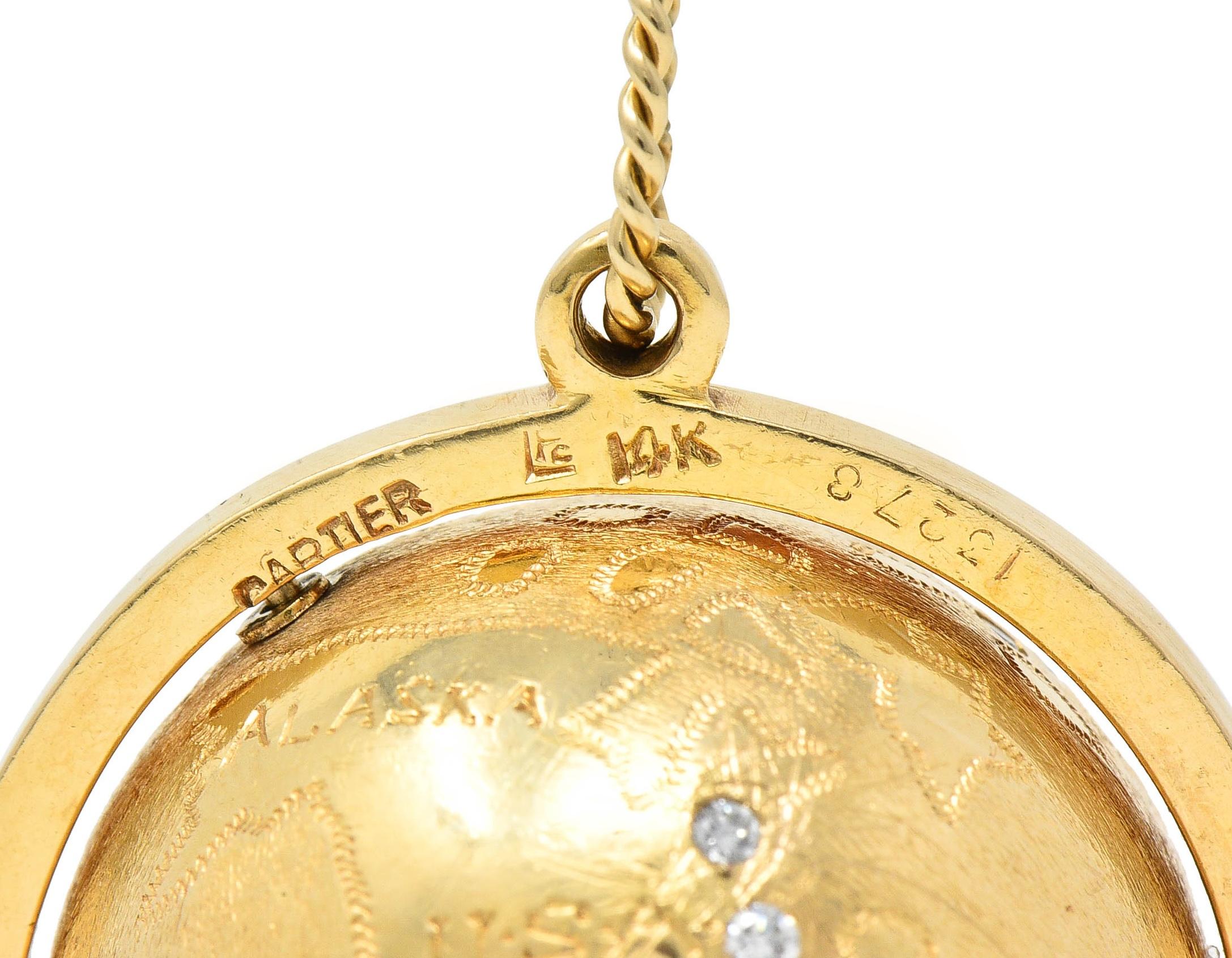 Cartier 1960's Diamond 14 Karat Yellow Gold Spinning World Globe Pendant