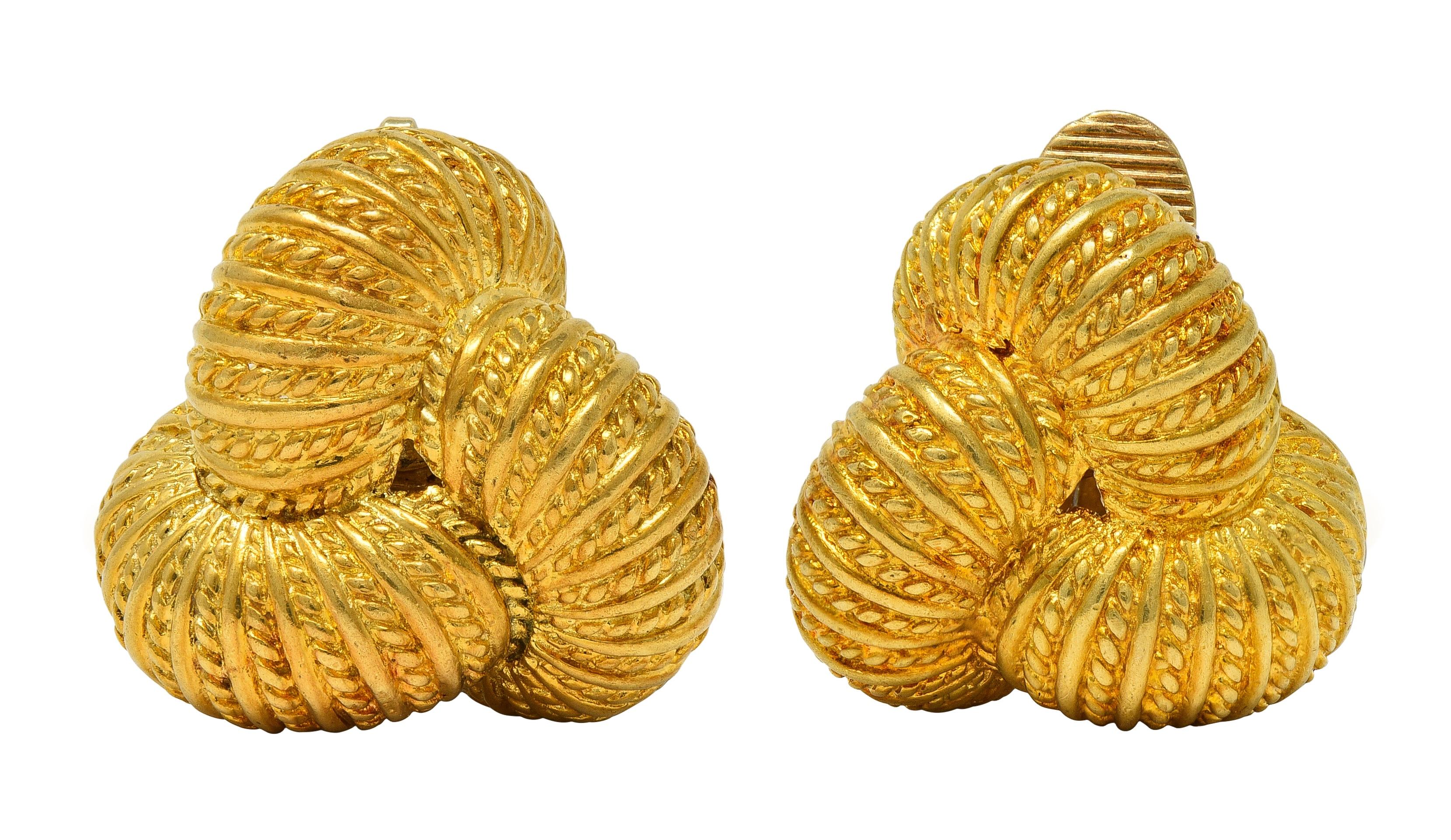 Tiffany & Co. 1960's 18 Karat Yellow Gold Vintage Rope Knot Ear-Clip Earrings