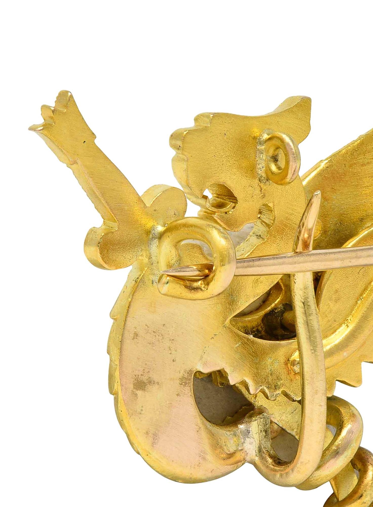Riker Bros Art Nouveau Garnet 14K Gold Dragon Sword Antique Pendant Brooch