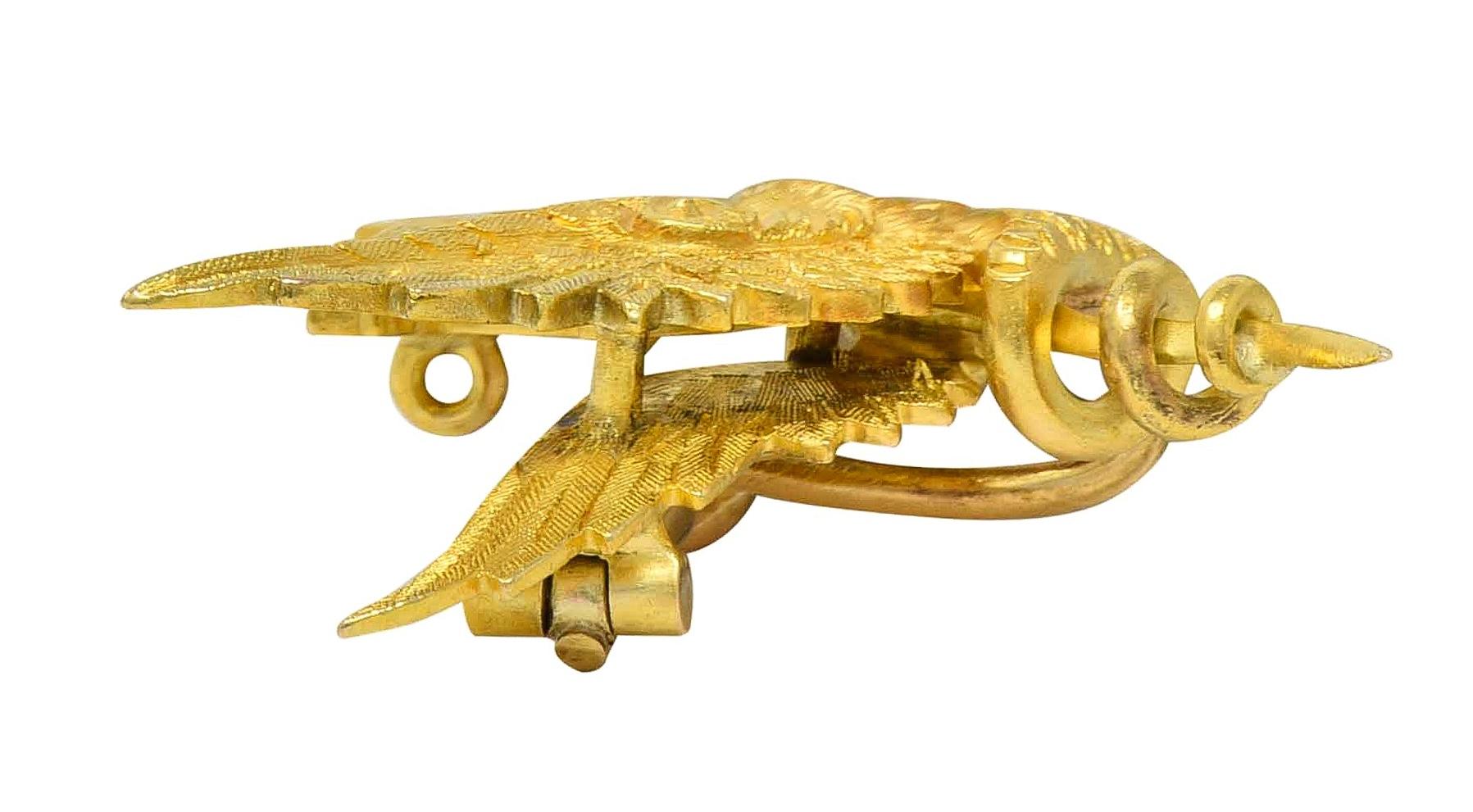 Riker Bros Art Nouveau Garnet 14K Gold Dragon Sword Antique Pendant Brooch