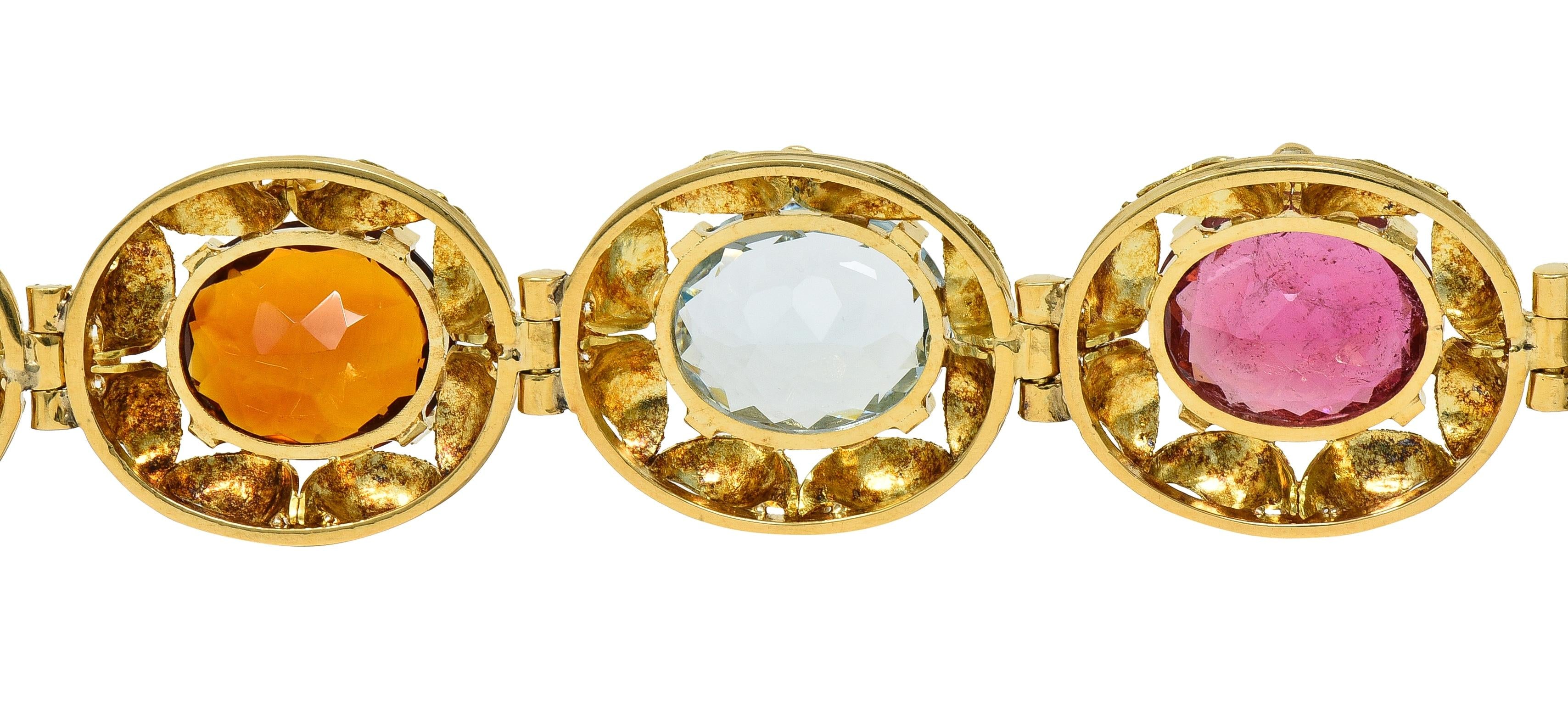 H. Stern 1950's Multi-Gem 18K Yellow Gold Vintage Floral Foliate Link Bracelet