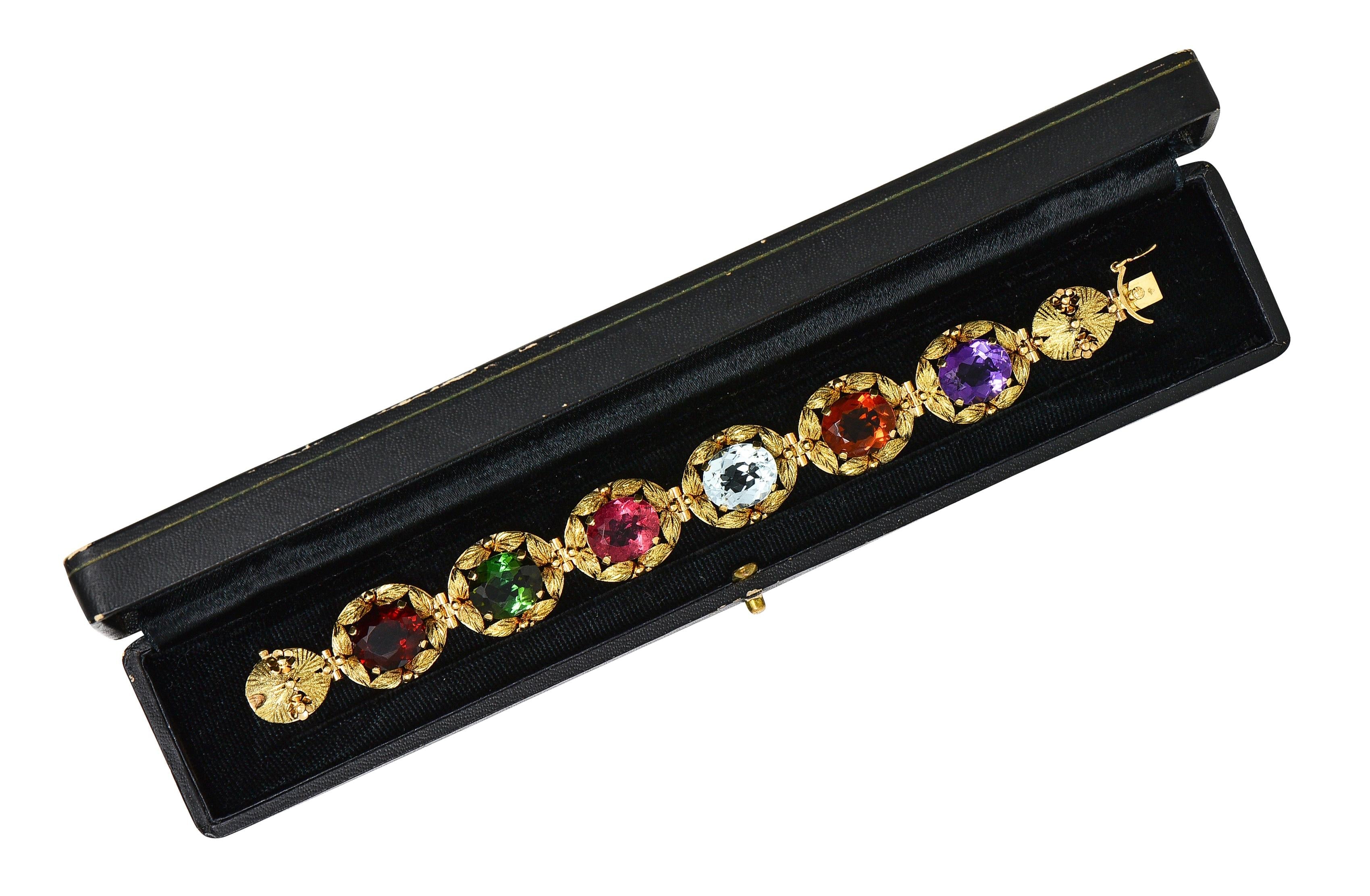 H. Stern 1950's Multi-Gem 18K Yellow Gold Vintage Floral Foliate Link Bracelet