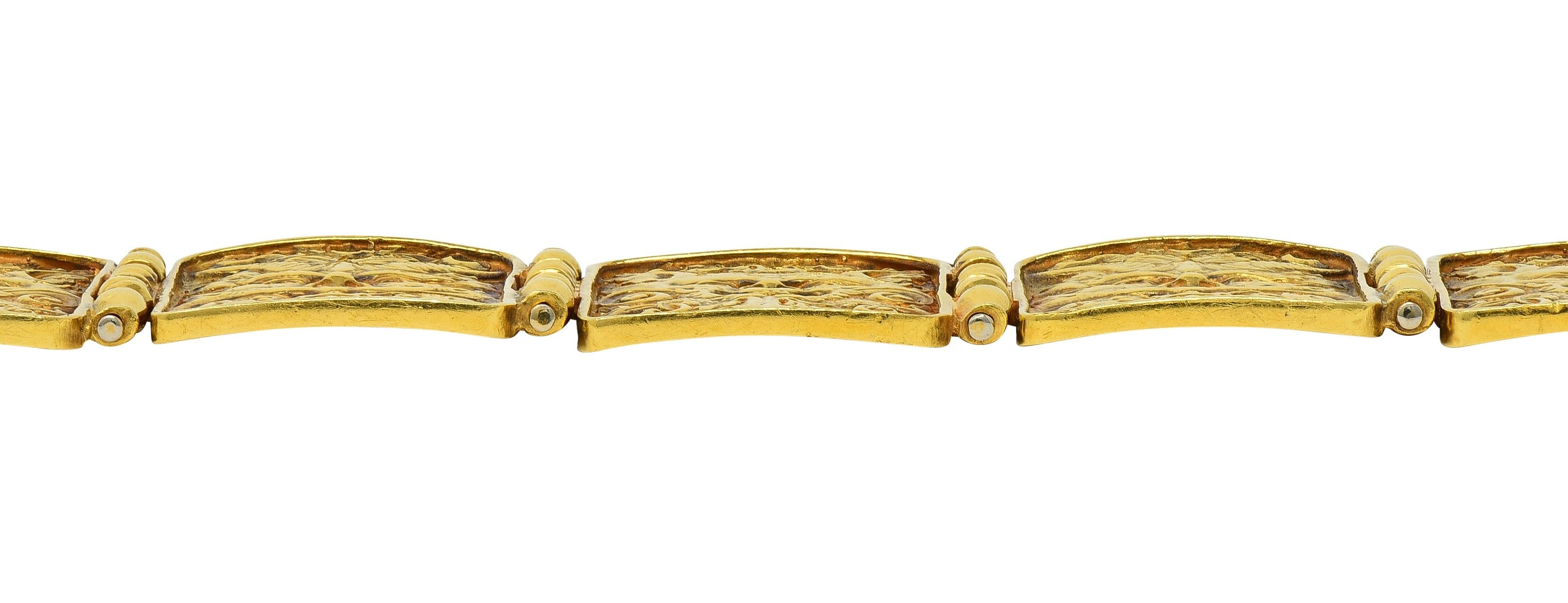 Paul Lantuch 18 Karat Yellow Gold Grotesque Mask Relief Panel Link Bracelet