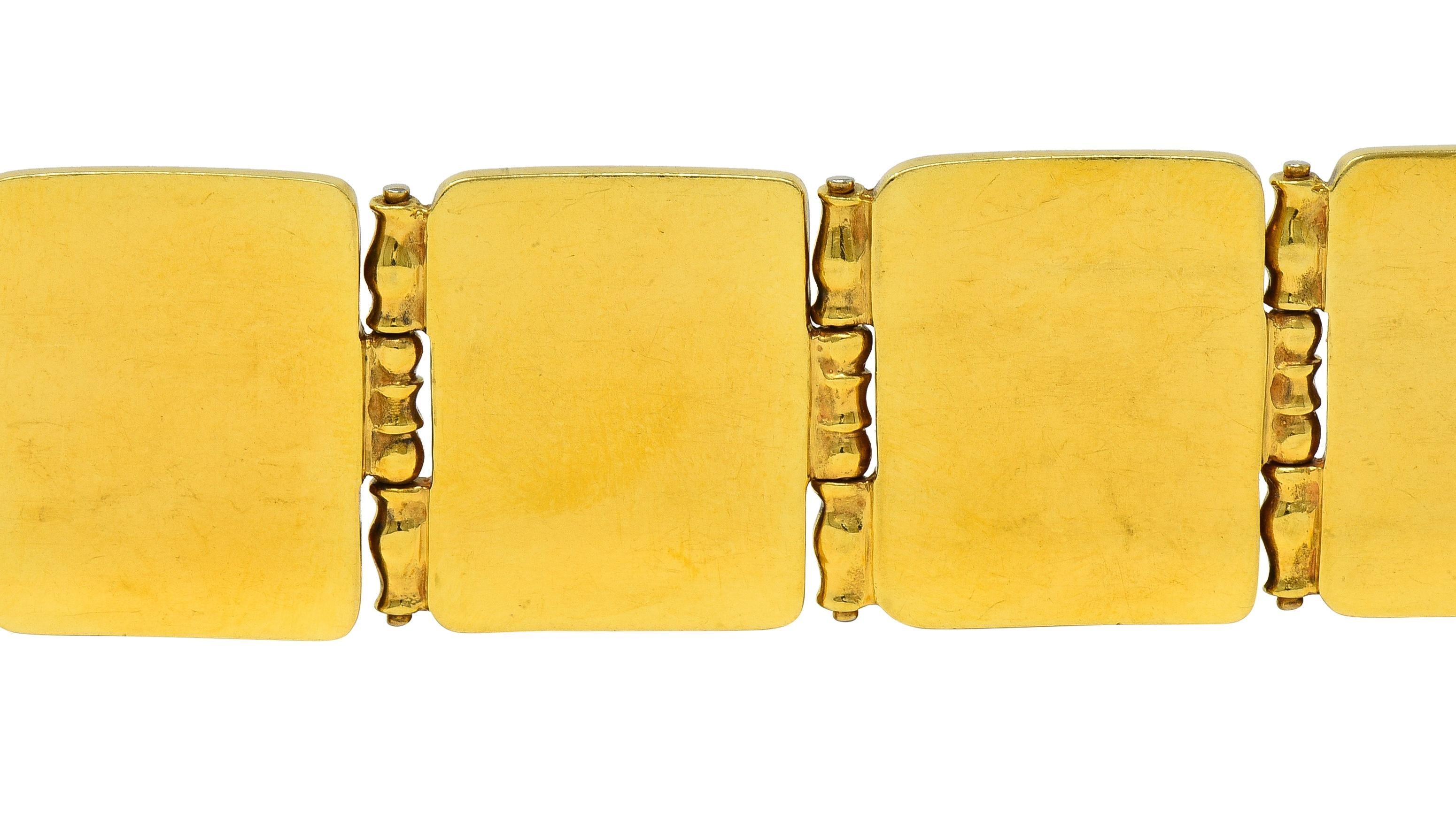 Paul Lantuch 18 Karat Yellow Gold Grotesque Mask Relief Panel Link Bracelet