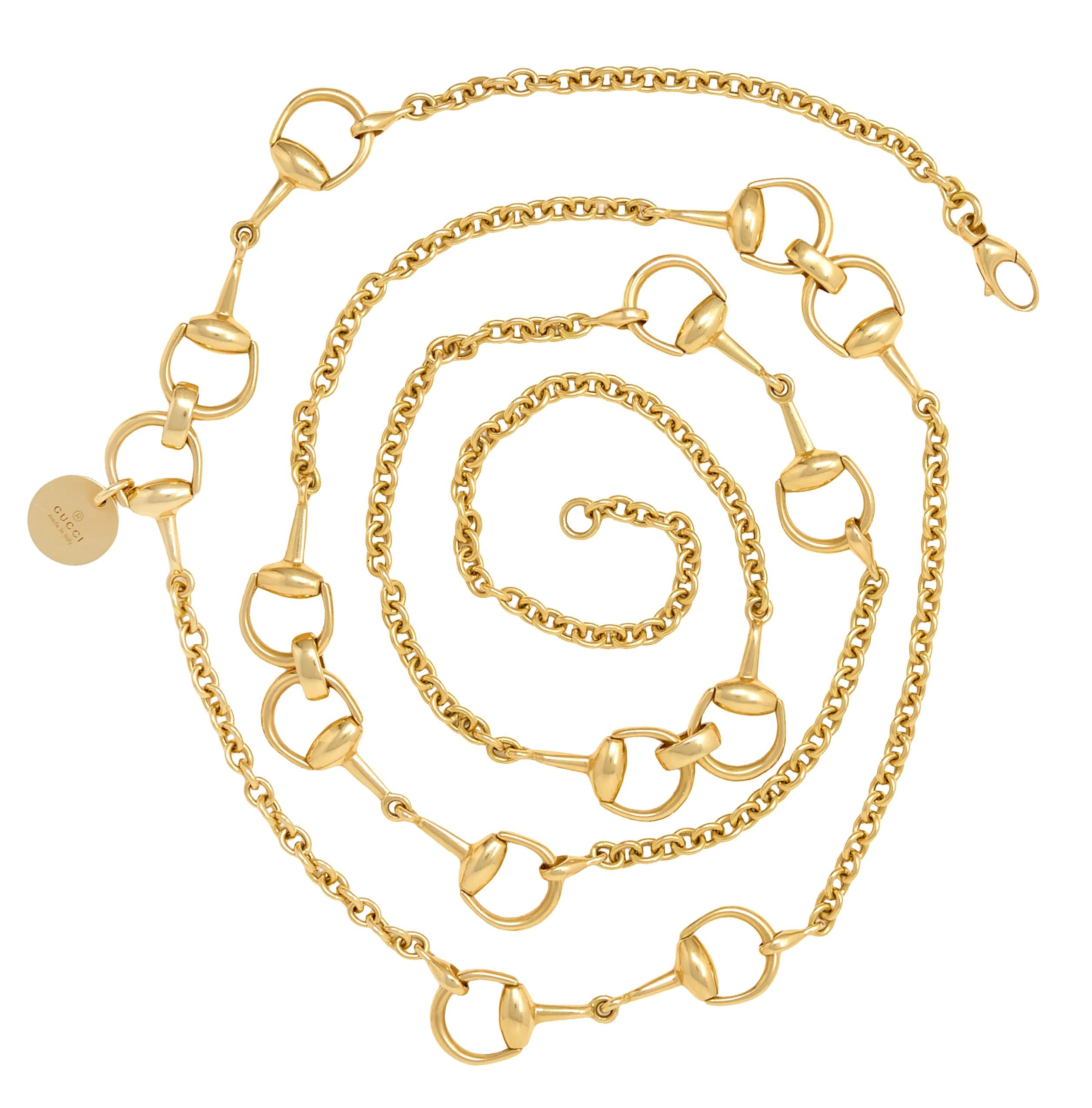 Gucci 1990's 18 Karat Yellow Gold Vintage Horsebit Long Chain Necklace